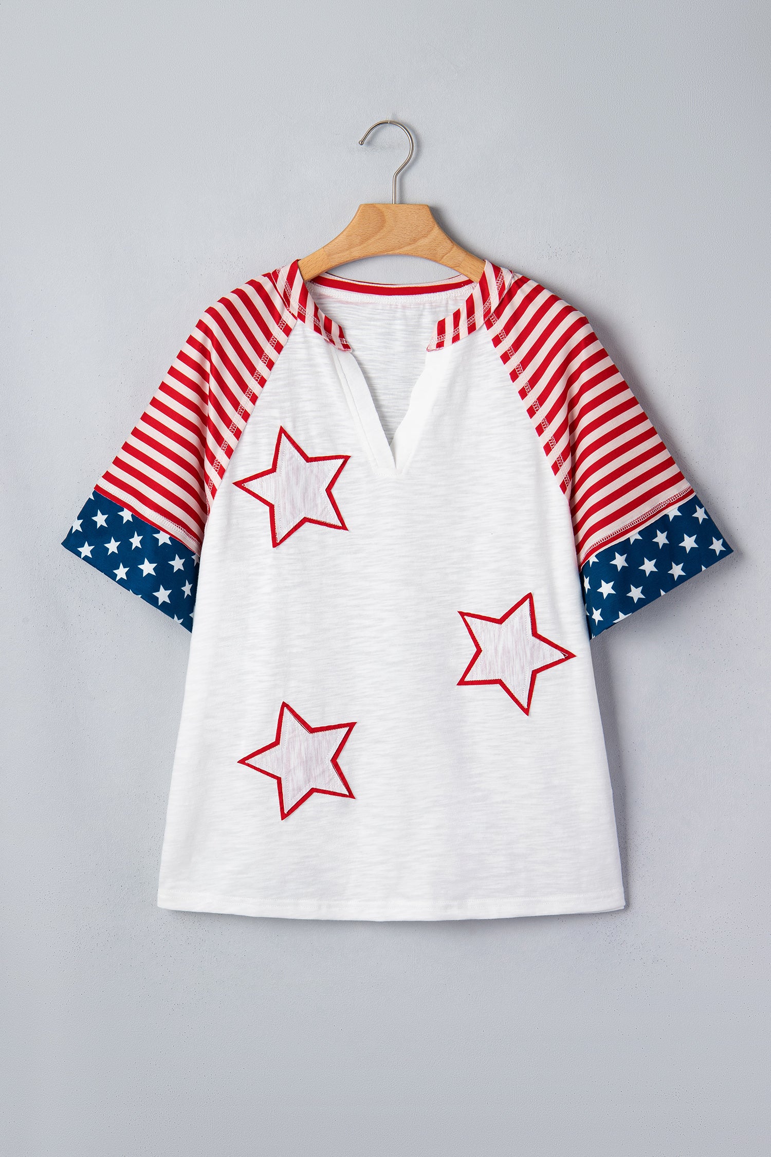 Fiery Red Star Detail Flag Inspired Short Sleeve Top-Tops/Tops & Tees-[Adult]-[Female]-2022 Online Blue Zone Planet