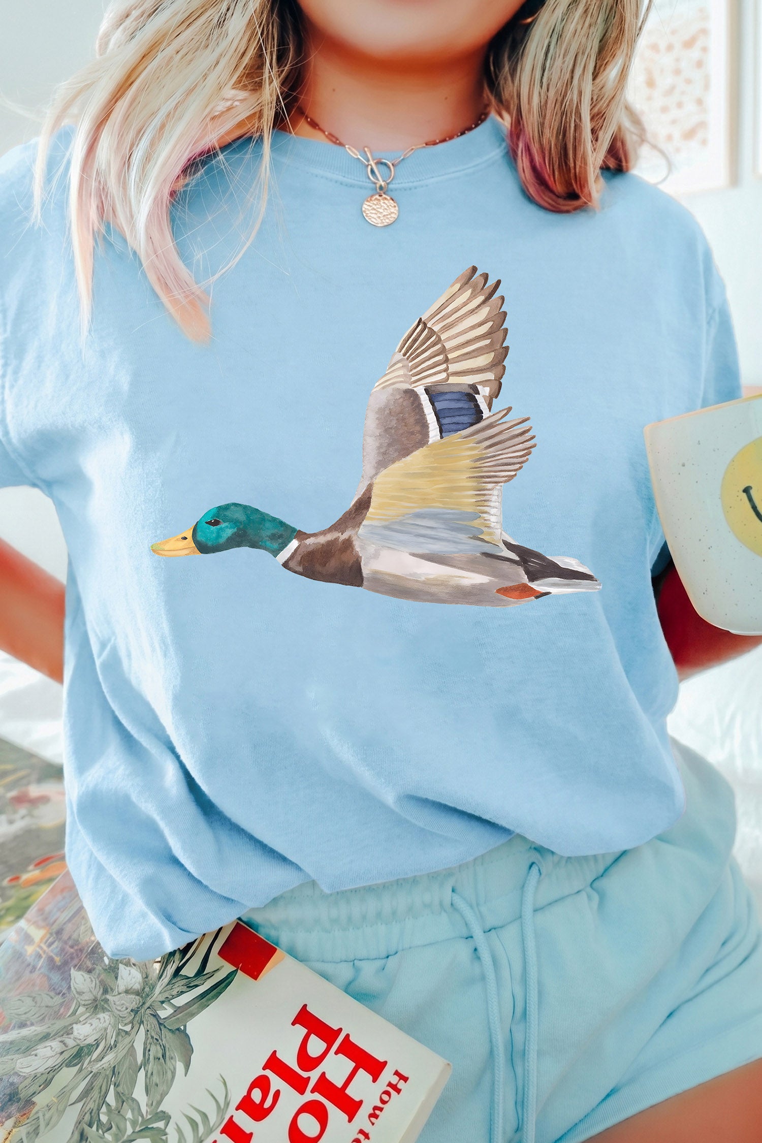 Light Blue Flying Mallard Print Western Graphic Tee-Graphic/Graphic Tees-[Adult]-[Female]-2022 Online Blue Zone Planet