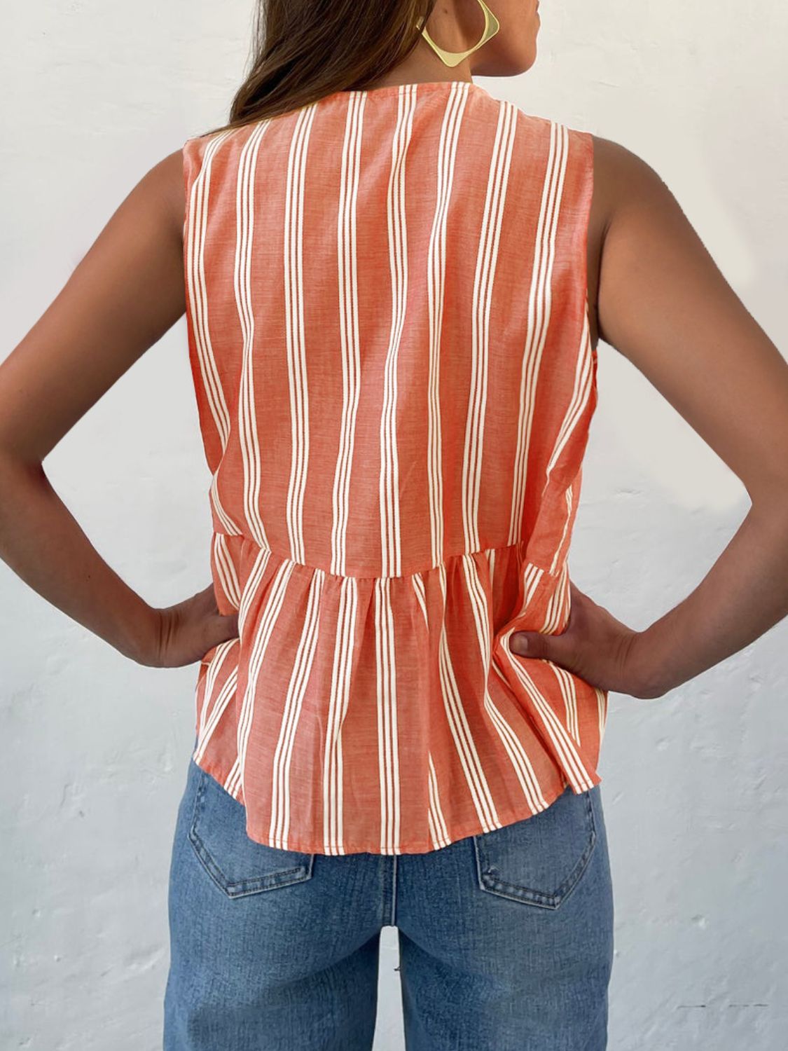 Tied Striped Round Neck Tank-TOPS / DRESSES-[Adult]-[Female]-2022 Online Blue Zone Planet