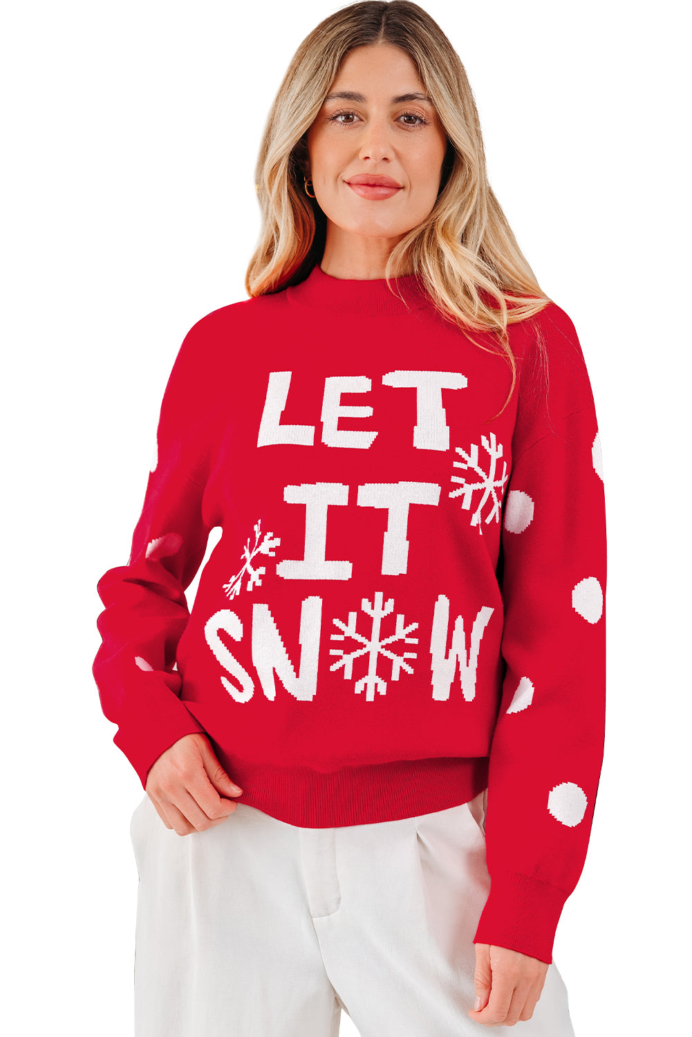 Red Dahlia Let It Snow Graphic Christmas Holiday Loose Sweater-TOPS / DRESSES-[Adult]-[Female]-2022 Online Blue Zone Planet