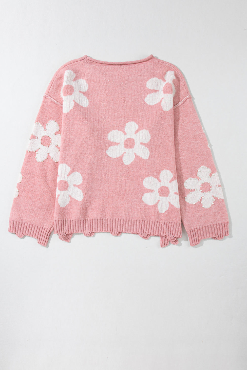 Pearl Trim Flower Round Neck Sweater-TOPS / DRESSES-[Adult]-[Female]-2022 Online Blue Zone Planet