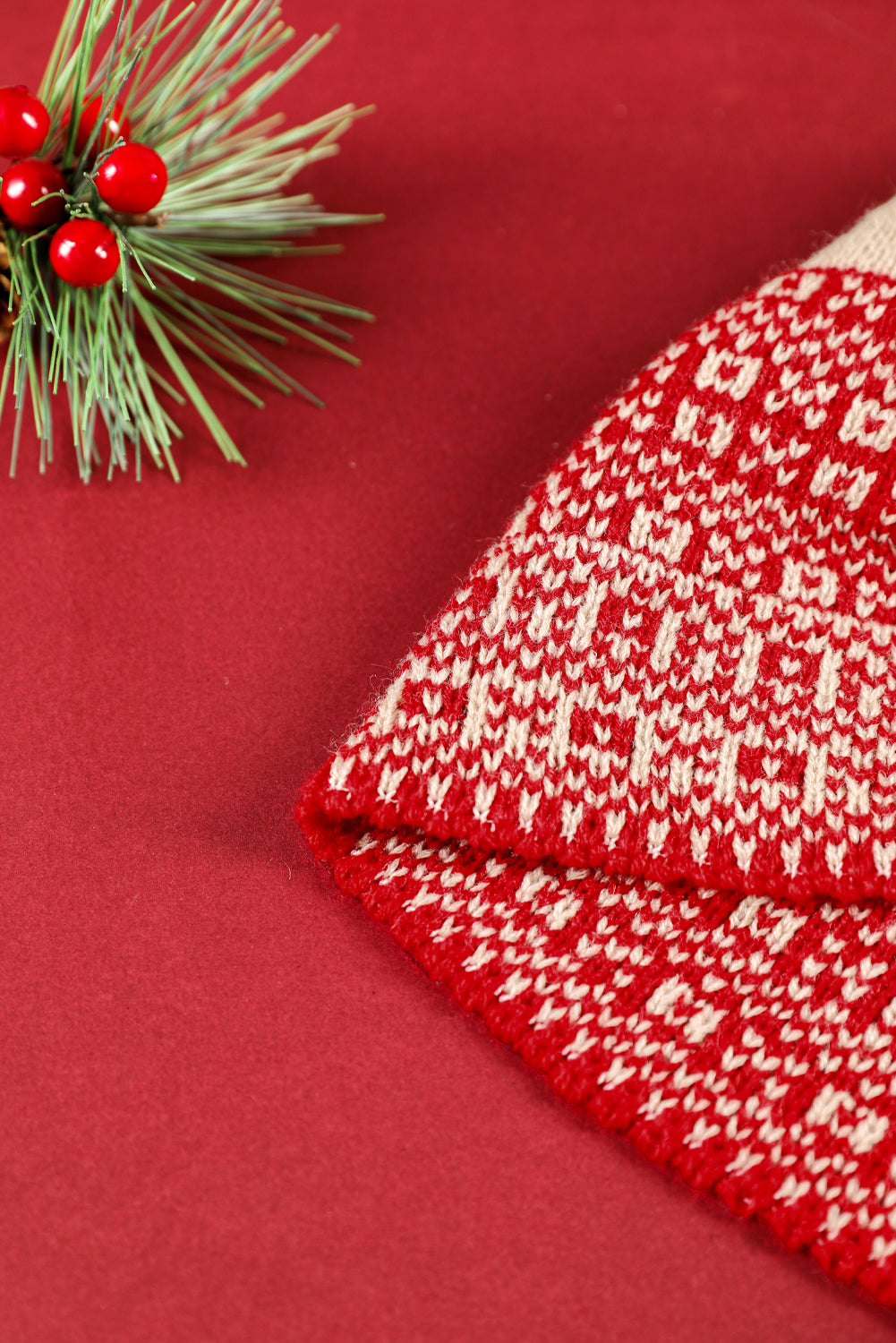 Fiery Red Merry Christmas Winter Pom Beanie Hat-BEANIES-[Adult]-[Female]-2022 Online Blue Zone Planet