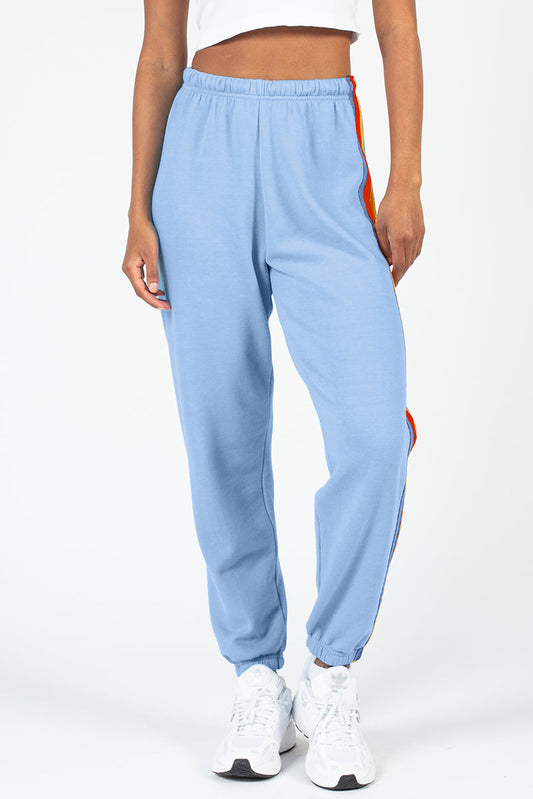 Light Blue Counting Rainbows High Waist Sweatpants-Bottoms/Pants & Culotte-[Adult]-[Female]-Light Blue-S-2022 Online Blue Zone Planet