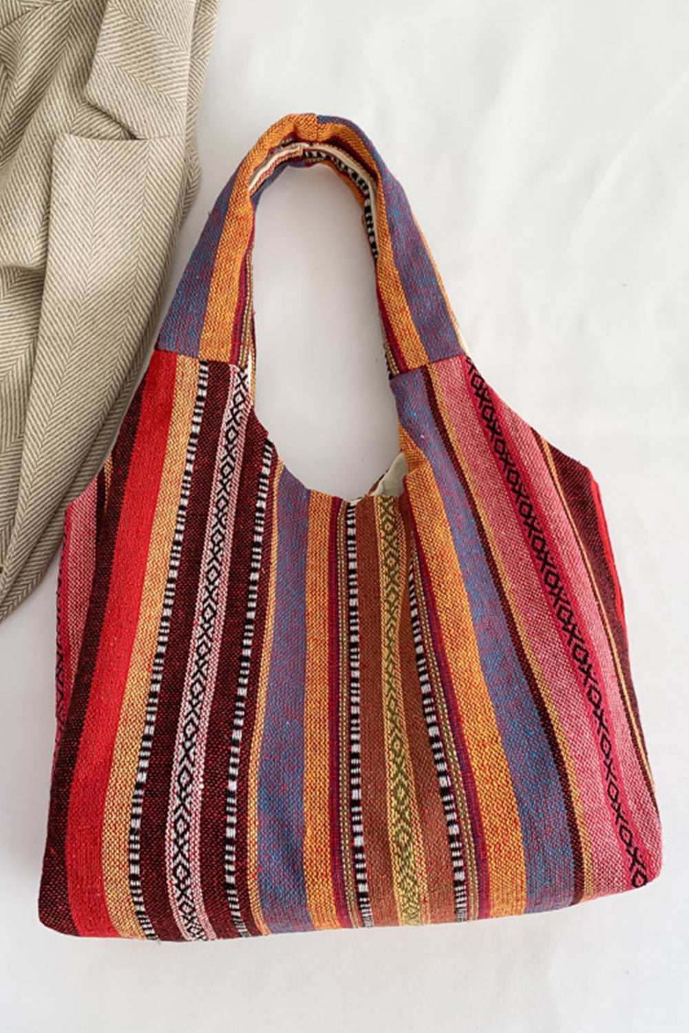 Fiery Red Ethnic Striped Canvas Tote Bag-Tote Bags-[Adult]-[Female]-Fiery Red-ONE SIZE-2022 Online Blue Zone Planet