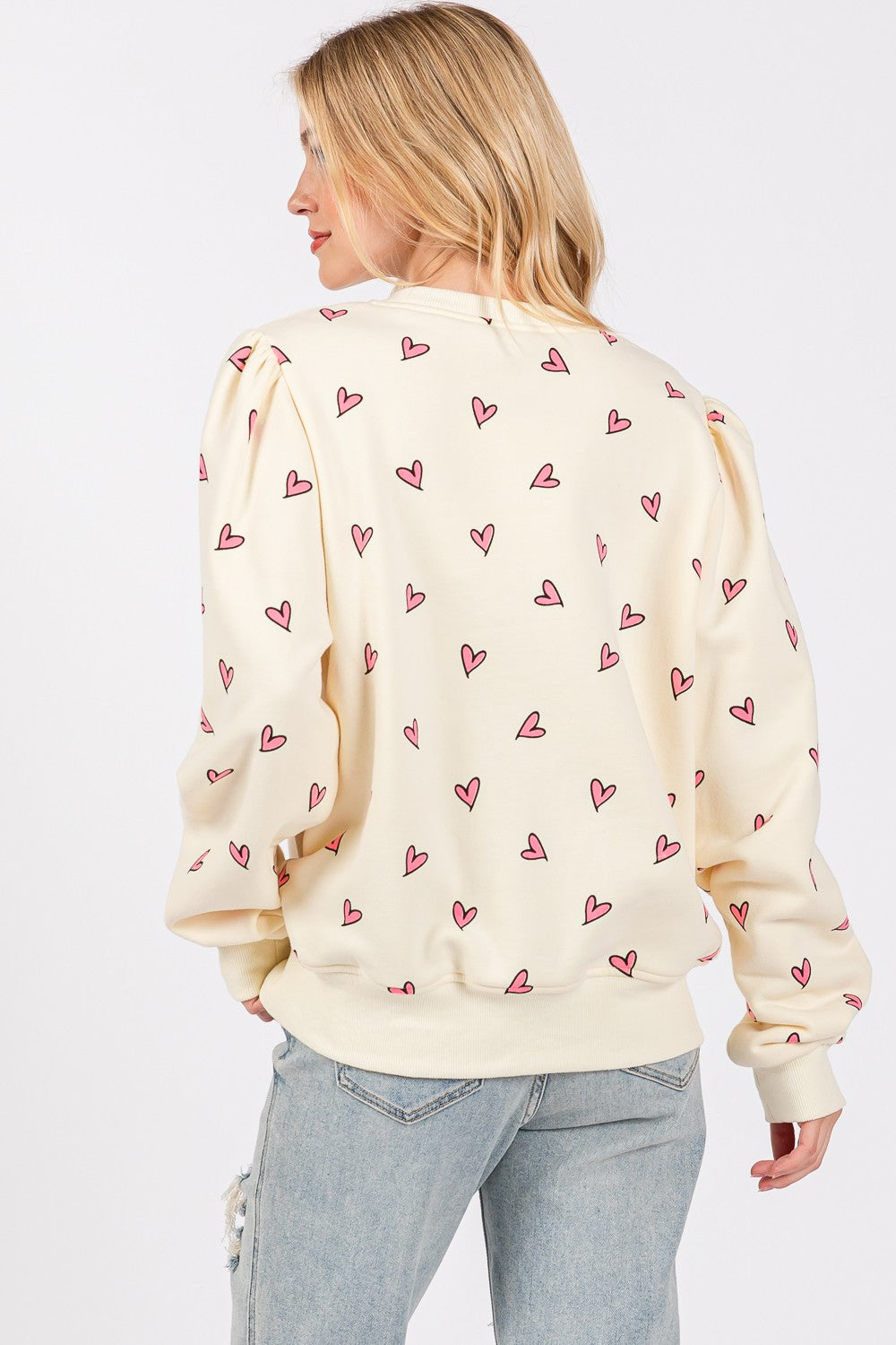 SAGE + FIG Heart Printed Contrast Long Sleeve Sweatshirt-TOPS / DRESSES-[Adult]-[Female]-2022 Online Blue Zone Planet