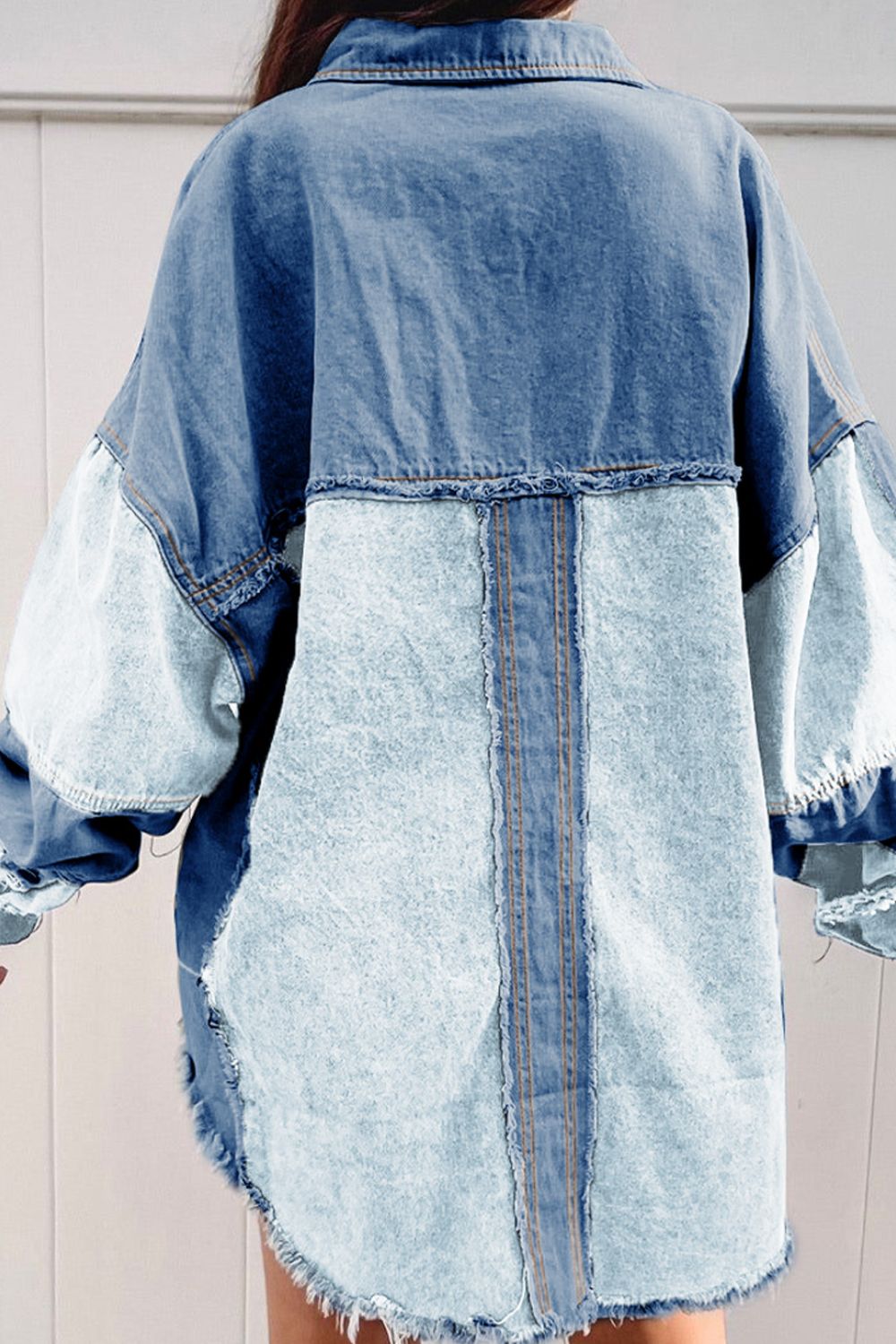 Raw Hem Color Block Denim Jacket-TOPS / DRESSES-[Adult]-[Female]-2022 Online Blue Zone Planet