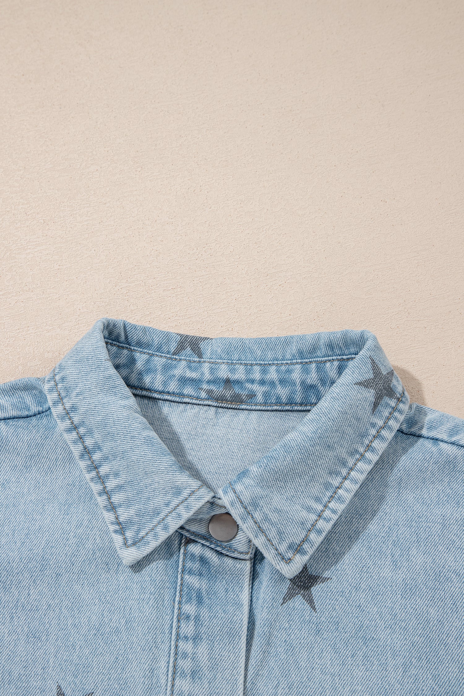 Sky Blue Stars Pattern Long Sleeve Shirt Collar Denim Jacket-Outerwear/Denim jackets-[Adult]-[Female]-2022 Online Blue Zone Planet