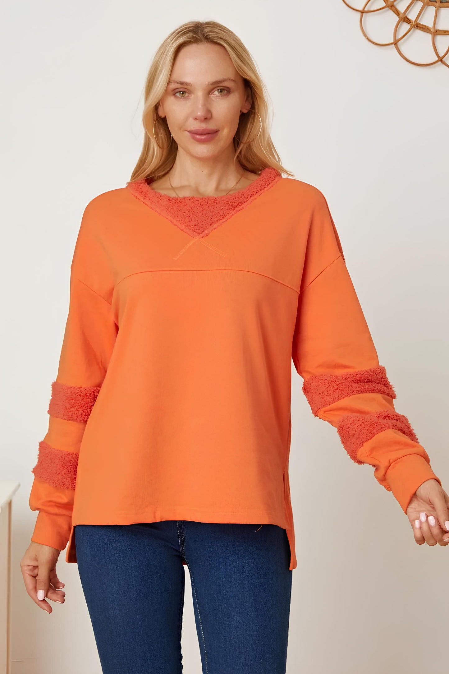 High-Low Round Neck Long Sleeve Sweatshirt-TOPS / DRESSES-[Adult]-[Female]-2022 Online Blue Zone Planet