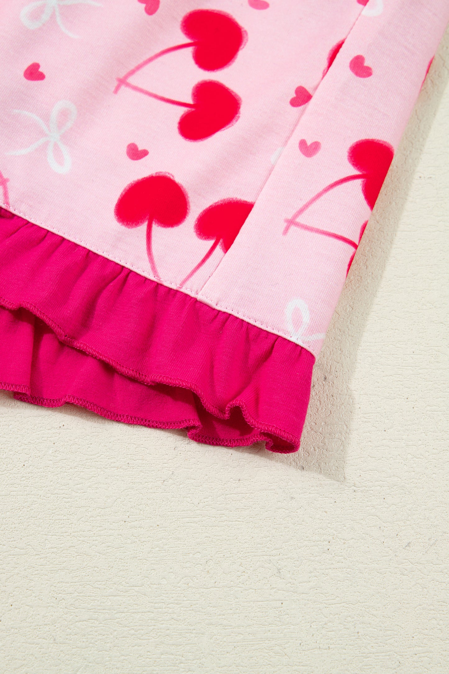 Rose Cherry Bow Mixed Print Scalloped Edge Short Pajama Set-Loungewear & Sleepwear/Loungewear-[Adult]-[Female]-2022 Online Blue Zone Planet