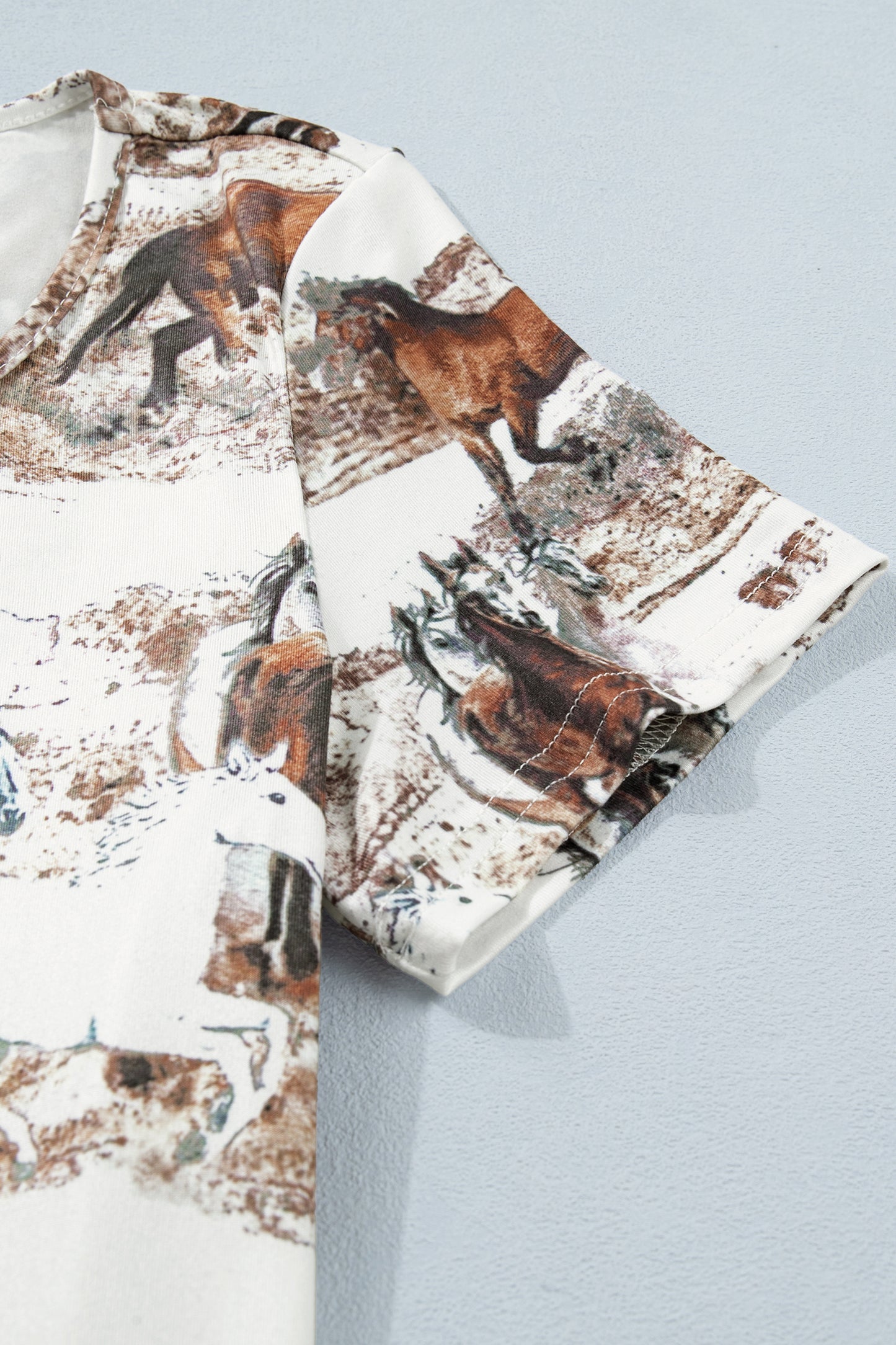 White Western Galloping Horses Printed Slim Fit T Shirt