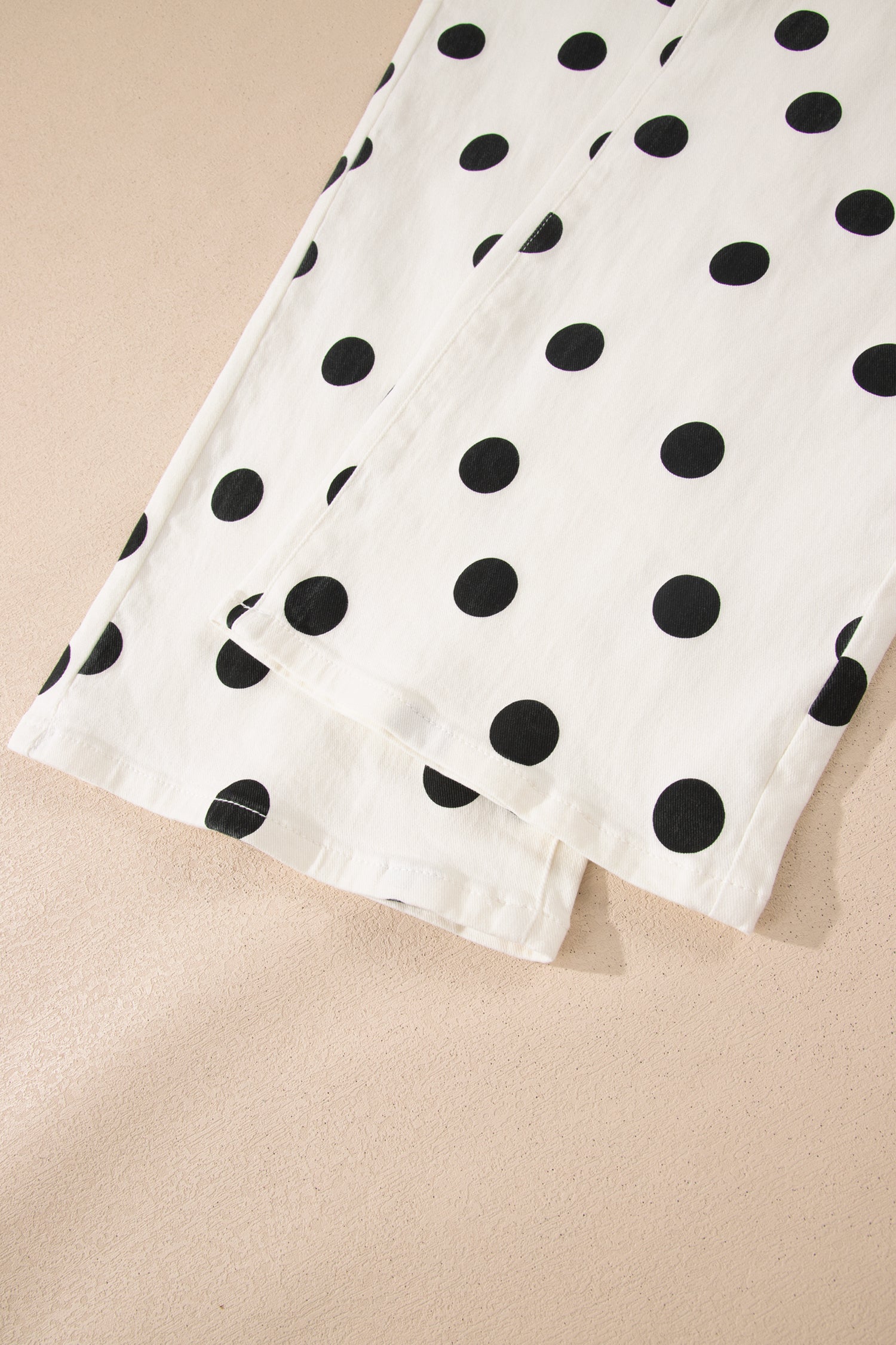 White Polka Dot Print Wide Leg Ankle-Length Jeans-Bottoms/Jeans-[Adult]-[Female]-2022 Online Blue Zone Planet