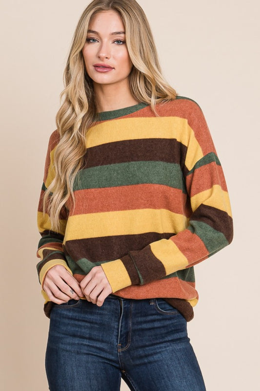 Blue Zone Planet | BOMBOM Multi-Color Striped Knit Top-TOPS / DRESSES-[Adult]-[Female]-Multi-S-2022 Online Blue Zone Planet