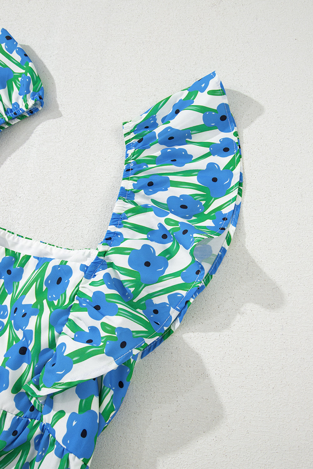 Blue Floral Print Square Neck Ruffled Strap Maxi Dress-TOPS / DRESSES-[Adult]-[Female]-2022 Online Blue Zone Planet