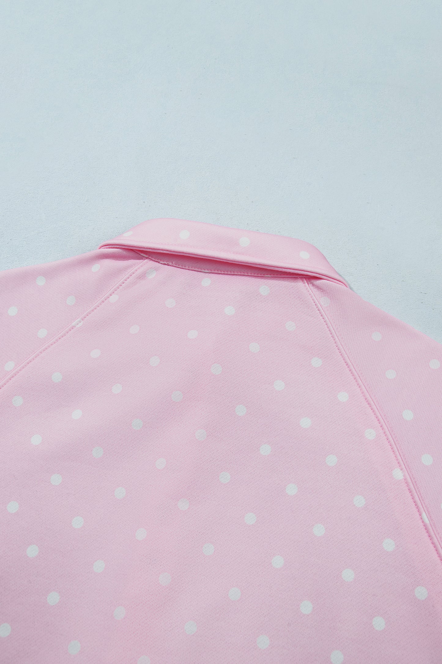 Pink Polka Dot Print Metal Button Collar Casual Pullover Sweatshirt-Tops/Sweatshirts & Hoodies-[Adult]-[Female]-2022 Online Blue Zone Planet