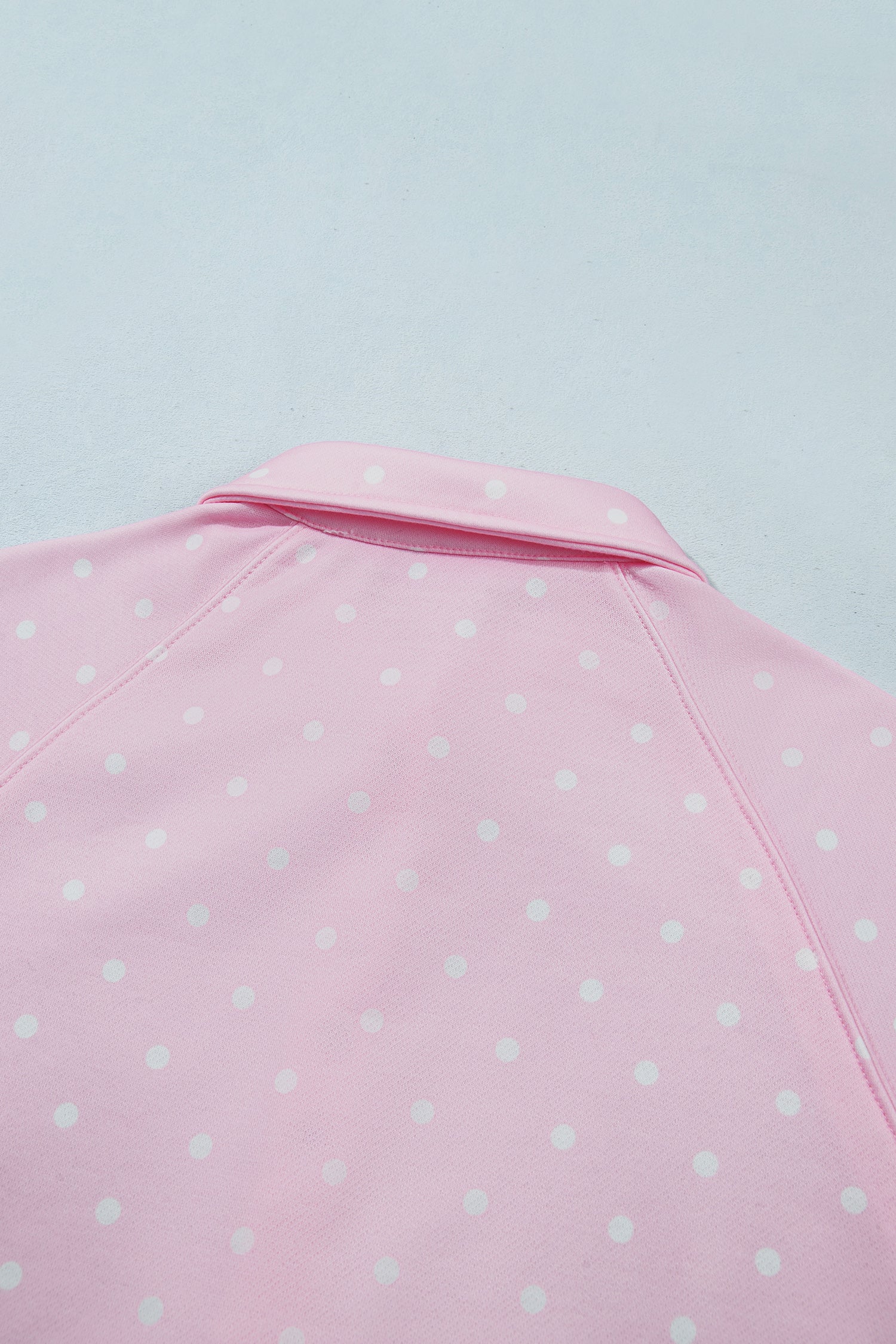 Pink Polka Dot Print Metal Button Collar Casual Pullover Sweatshirt-Tops/Sweatshirts & Hoodies-[Adult]-[Female]-2022 Online Blue Zone Planet