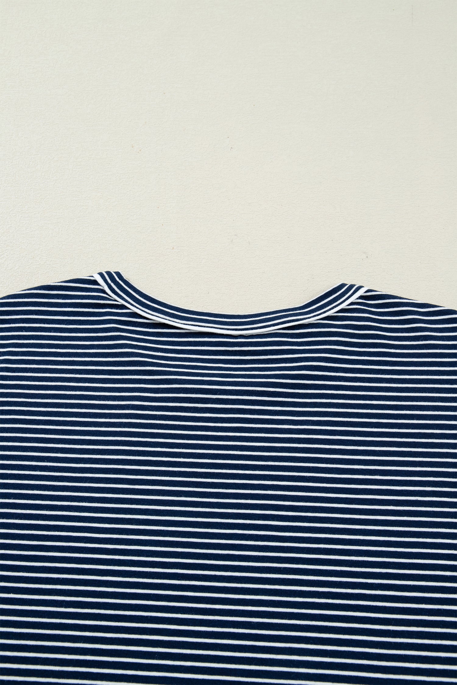 Blue Stripe Drop Shoulder Round Neck Long Sleeve Tee and Buttoned Shorts 2pcs Lounge Set-Loungewear & Sleepwear/Loungewear-[Adult]-[Female]-2022 Online Blue Zone Planet