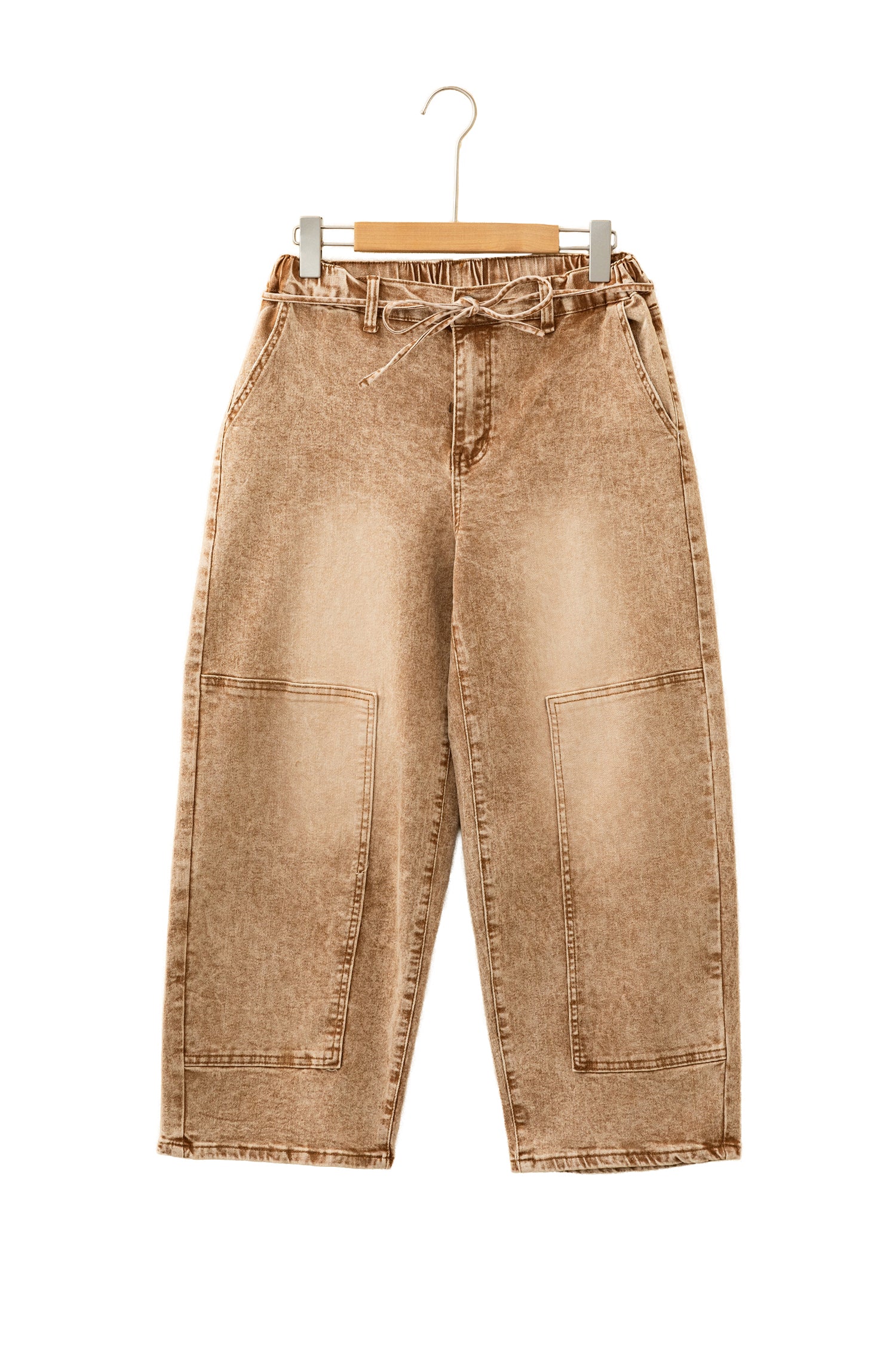 Gray Acid Wash Barrel Fit Denim Pants with Waist String-Bottoms/Jeans-[Adult]-[Female]-2022 Online Blue Zone Planet