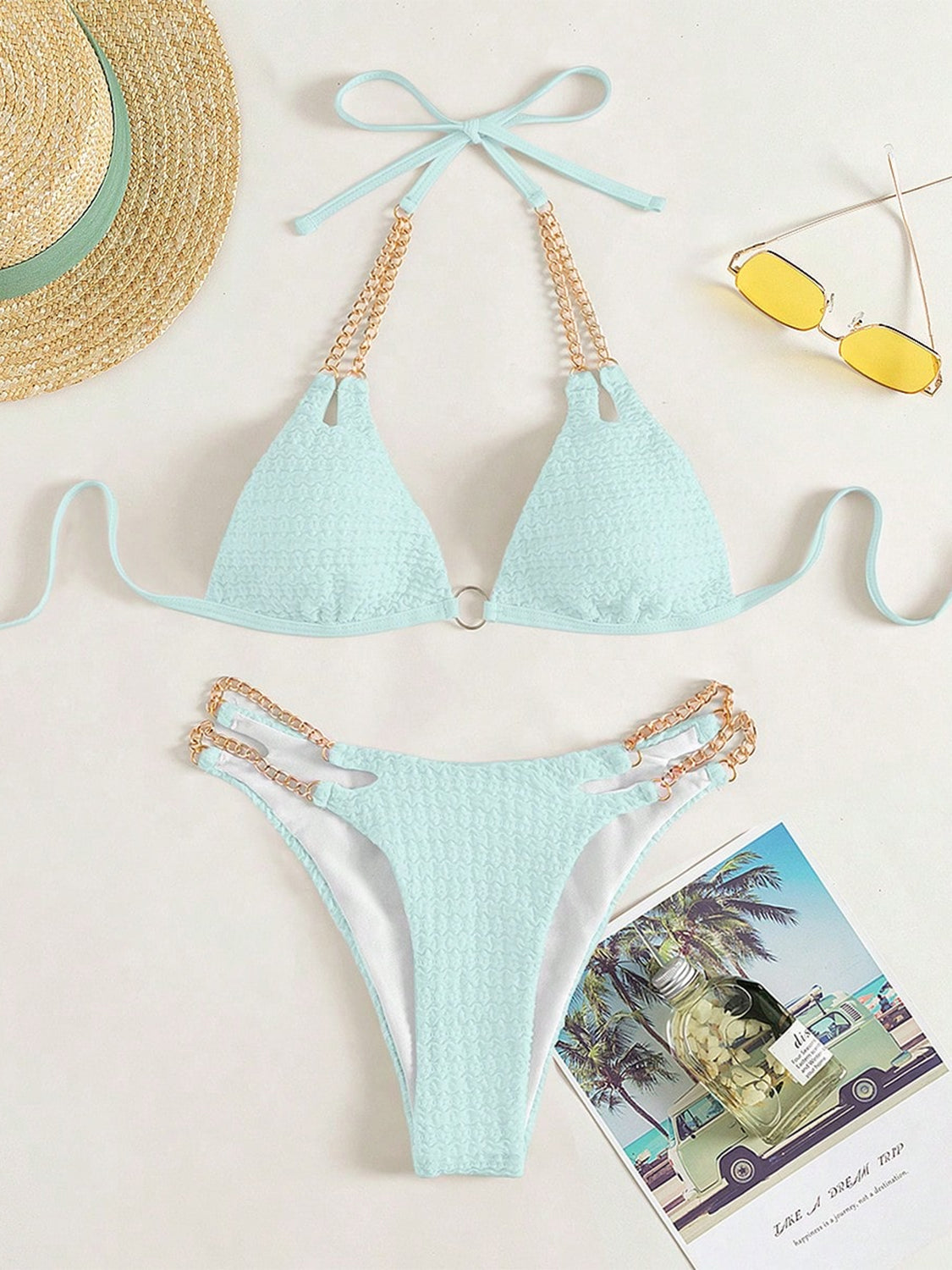 Chain Detail Halter Neck Bikini Set-TOPS / DRESSES-[Adult]-[Female]-2022 Online Blue Zone Planet