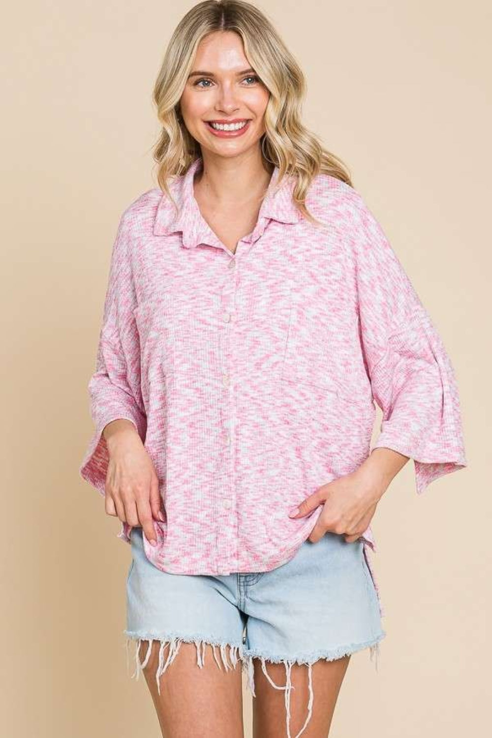 Blue Zone Planet | Culture Code Button Up Drop Shoulder Slit Shirt-TOPS / DRESSES-[Adult]-[Female]-2022 Online Blue Zone Planet