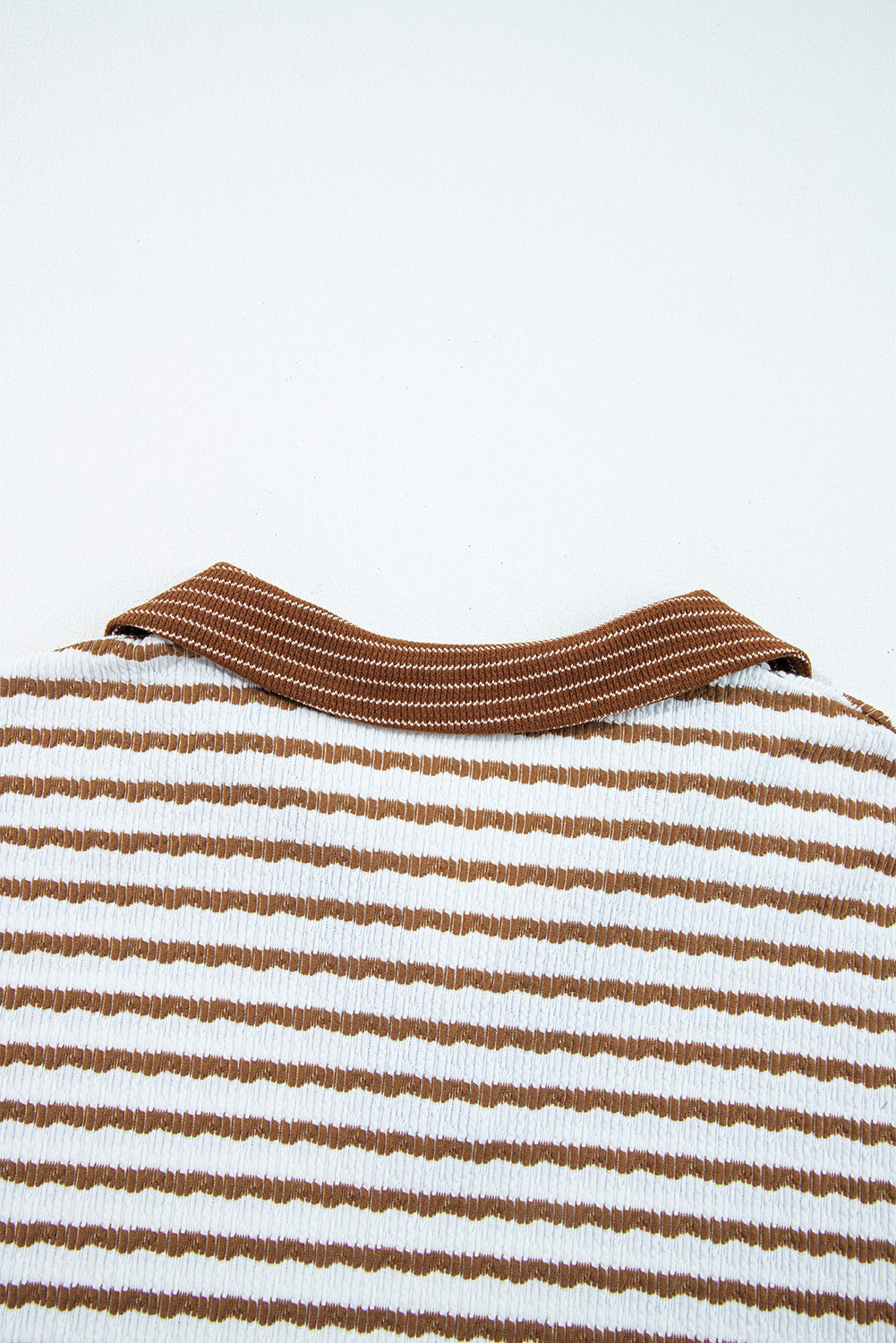 Khaki Stripe Plus Size Collared V Neck Loose Pullover Drawstring Elastic Waist Wide Leg Pant Set-Plus Size/Plus Size Loungewear-[Adult]-[Female]-2022 Online Blue Zone Planet