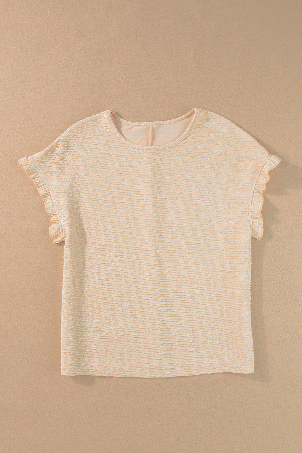 Light Pink Solid Textured Ruffled Short Sleeve Blouse-Tops/Blouses & Shirts-[Adult]-[Female]-2022 Online Blue Zone Planet
