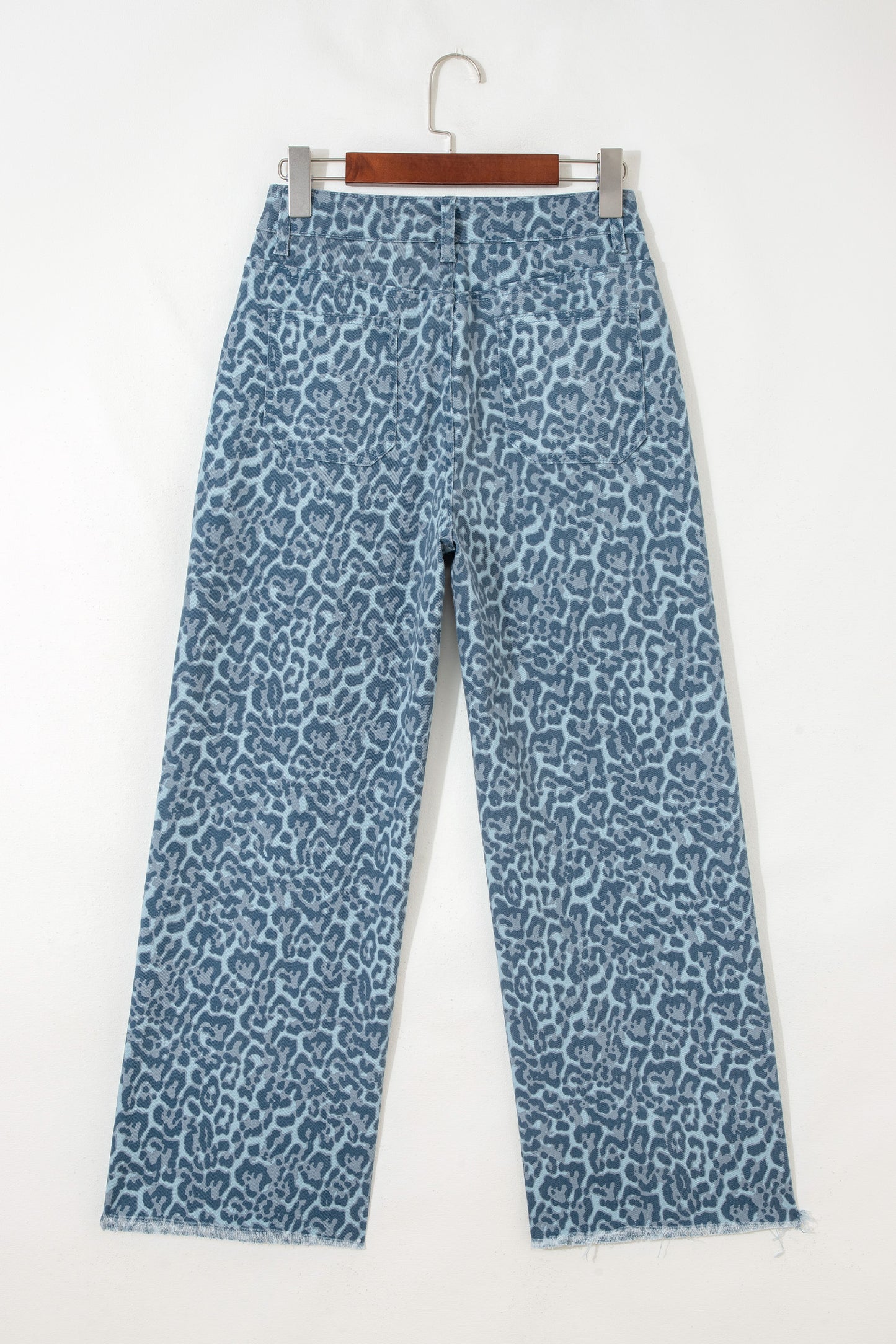 Gray Leopard Frayed Edge Wide Leg High Waist Jeans-Bottoms/Jeans-[Adult]-[Female]-2022 Online Blue Zone Planet