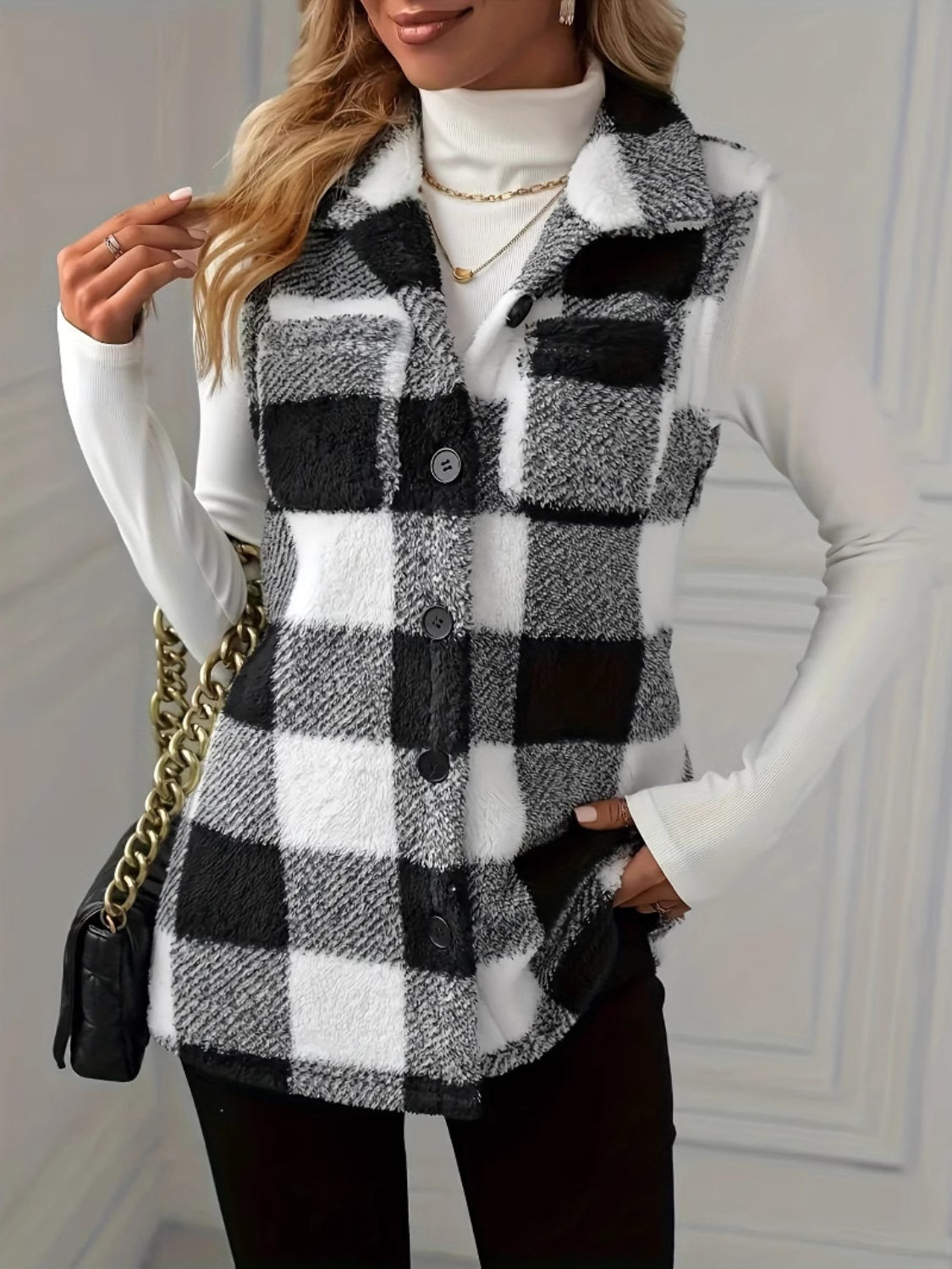 Blue Zone Planet | Plaid Button Up Vest Coat-TOPS / DRESSES-[Adult]-[Female]-2022 Online Blue Zone Planet