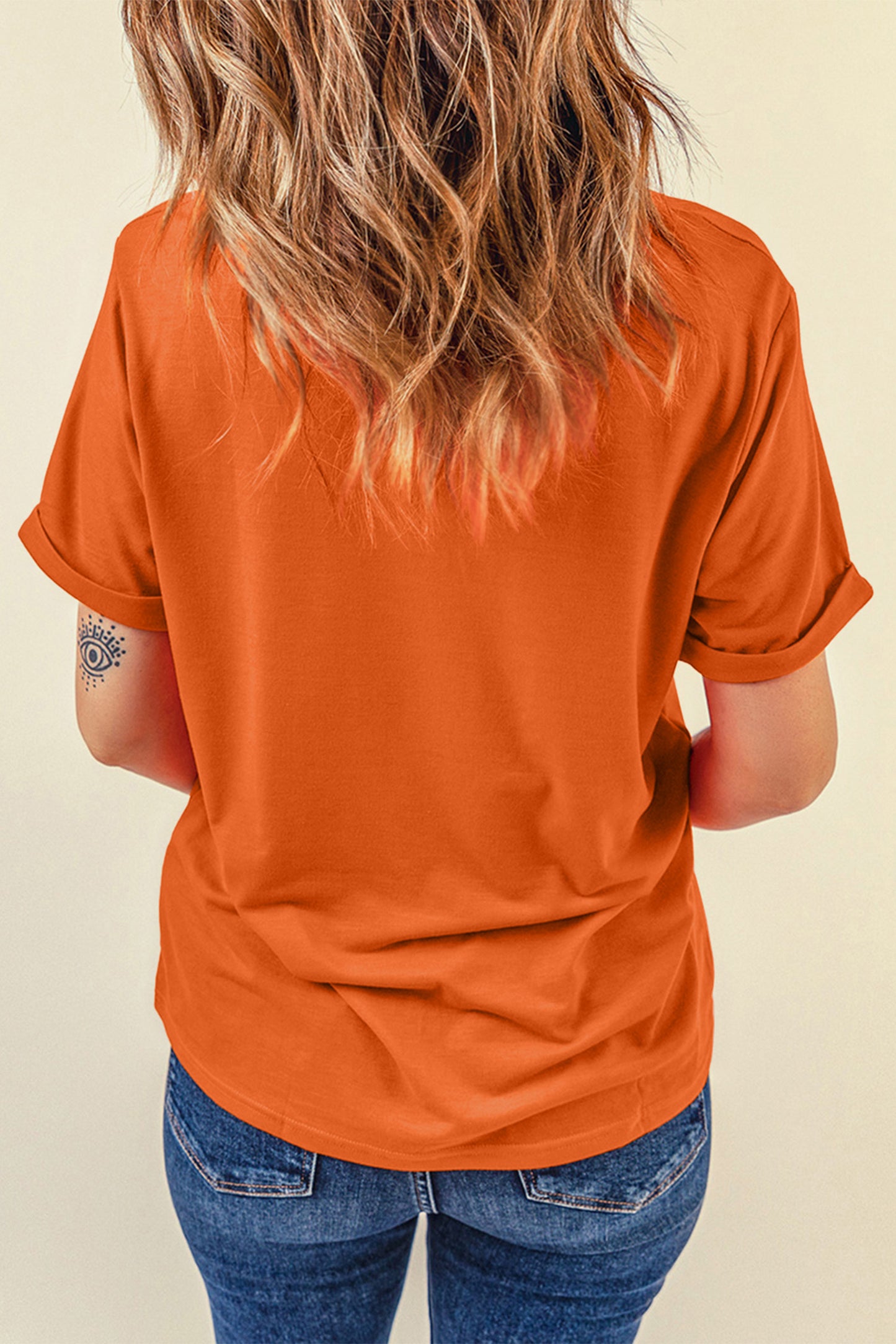 Orange Casual Pumpkin Embroidered Round Neck T-Shirt