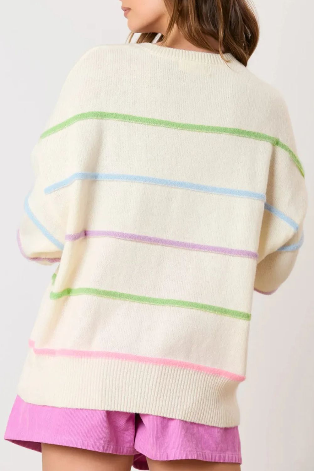 Contrast Striped Half Button Round Neck Sweater-TOPS / DRESSES-[Adult]-[Female]-2022 Online Blue Zone Planet