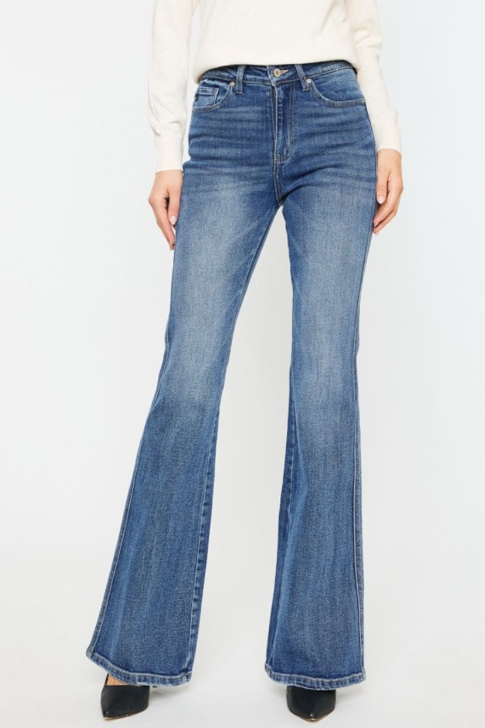 Kancan Cat's Whiskers High Waist Flare Jeans-BOTTOMS SIZES SMALL MEDIUM LARGE-[Adult]-[Female]-MED-1(24)-2022 Online Blue Zone Planet