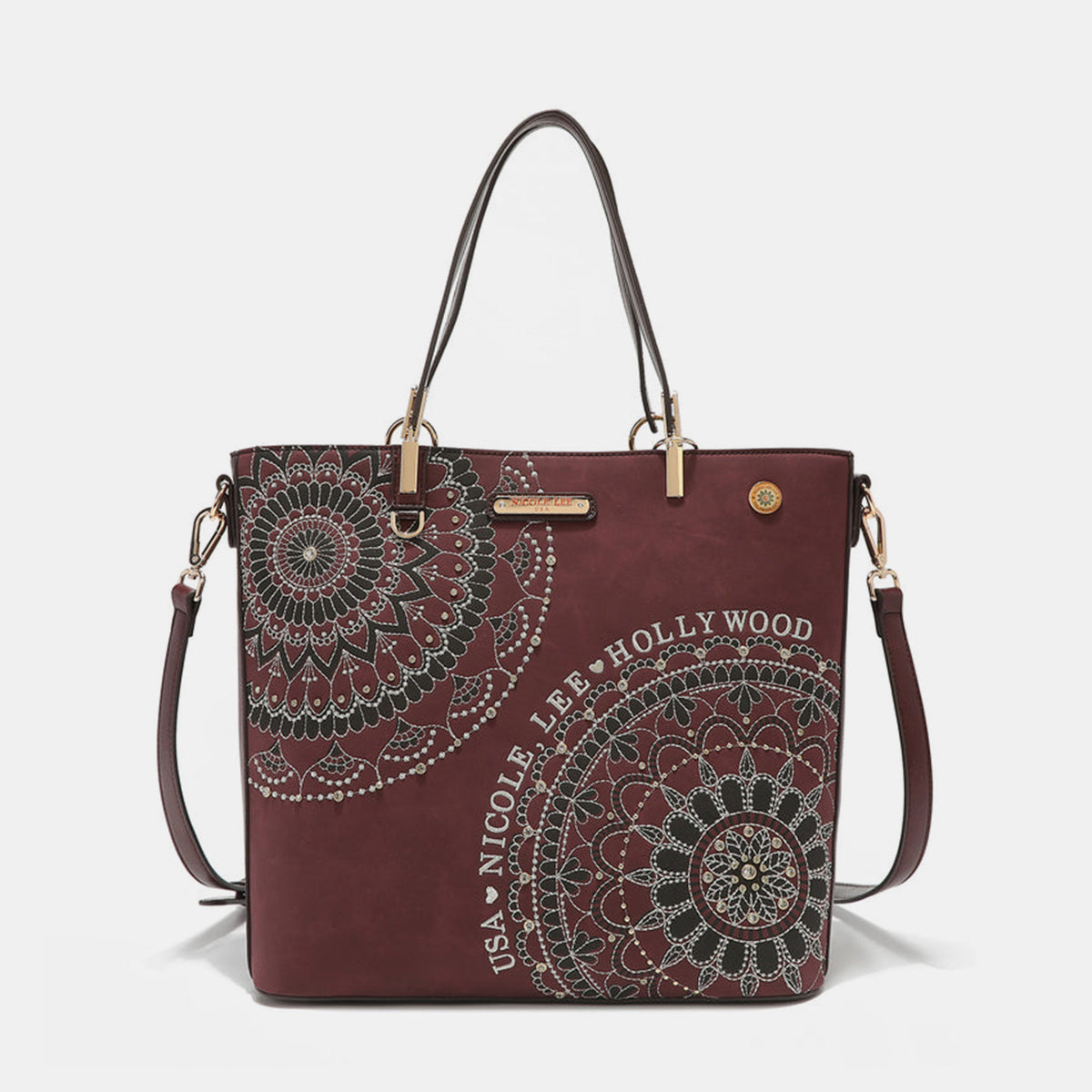 Blue Zone Planet | Nicole Lee USA Metallic Stitching Embroidery Inlaid Rhinestone Tote Bag-TOPS / DRESSES-[Adult]-[Female]-2022 Online Blue Zone Planet