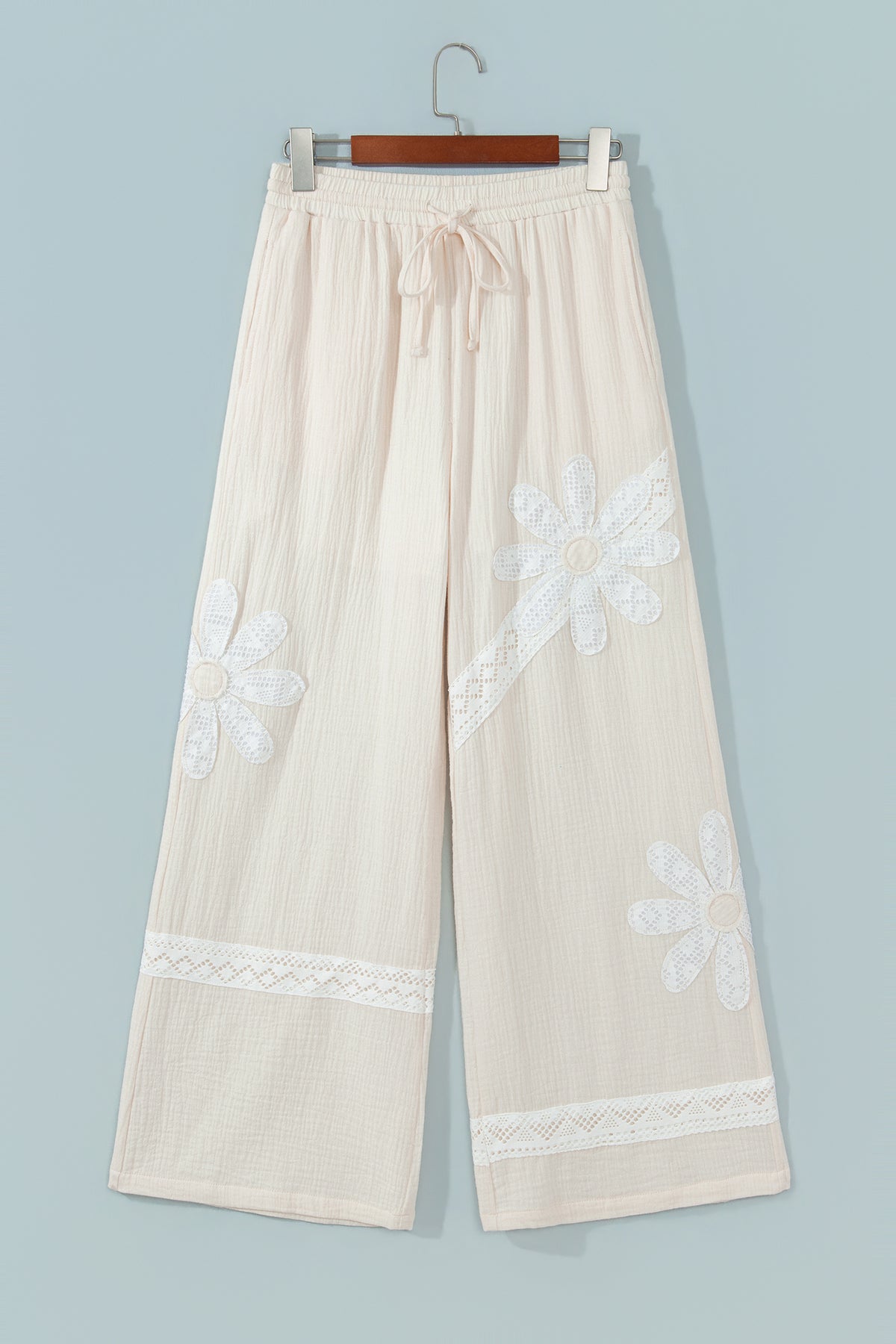 White Floral Lace Patchwork Boho Wide Leg Casual Pants-Bottoms/Pants & Culotte-[Adult]-[Female]-2022 Online Blue Zone Planet