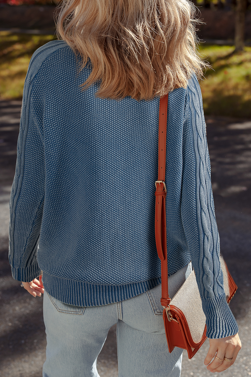 Ashleigh Blue Contrast Cable Knit Sleeve Casual Sweater-TOPS / DRESSES-[Adult]-[Female]-2022 Online Blue Zone Planet