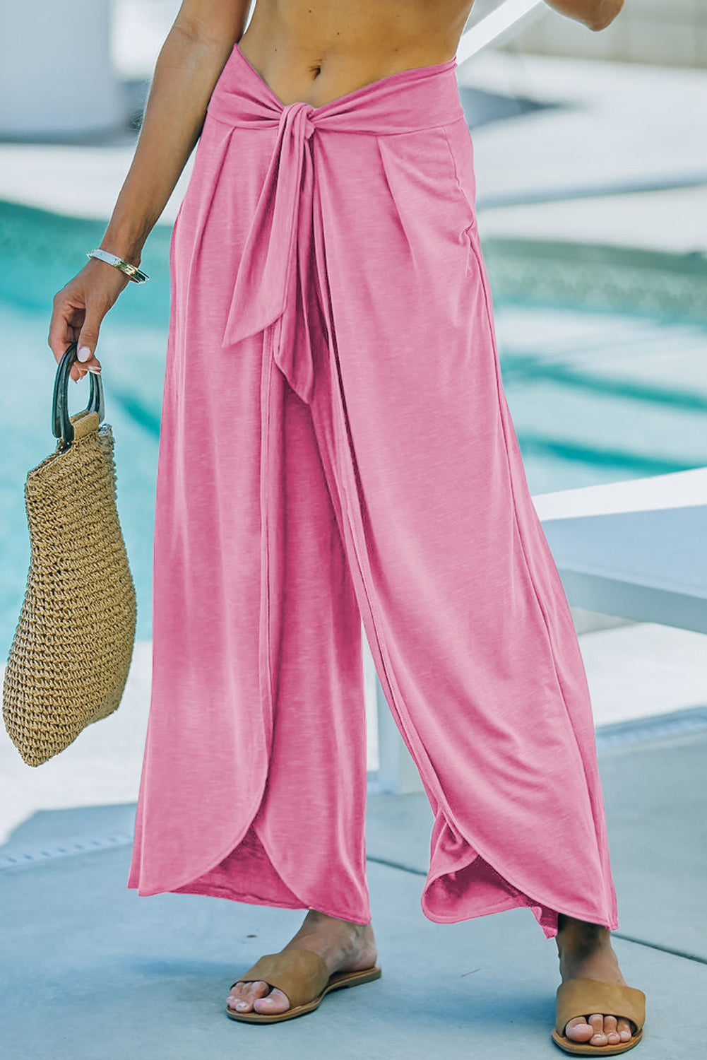 Bonbon Knotted Drop Waist Split Leg Relaxed Pants-Bottoms/Pants & Culotte-[Adult]-[Female]-2022 Online Blue Zone Planet