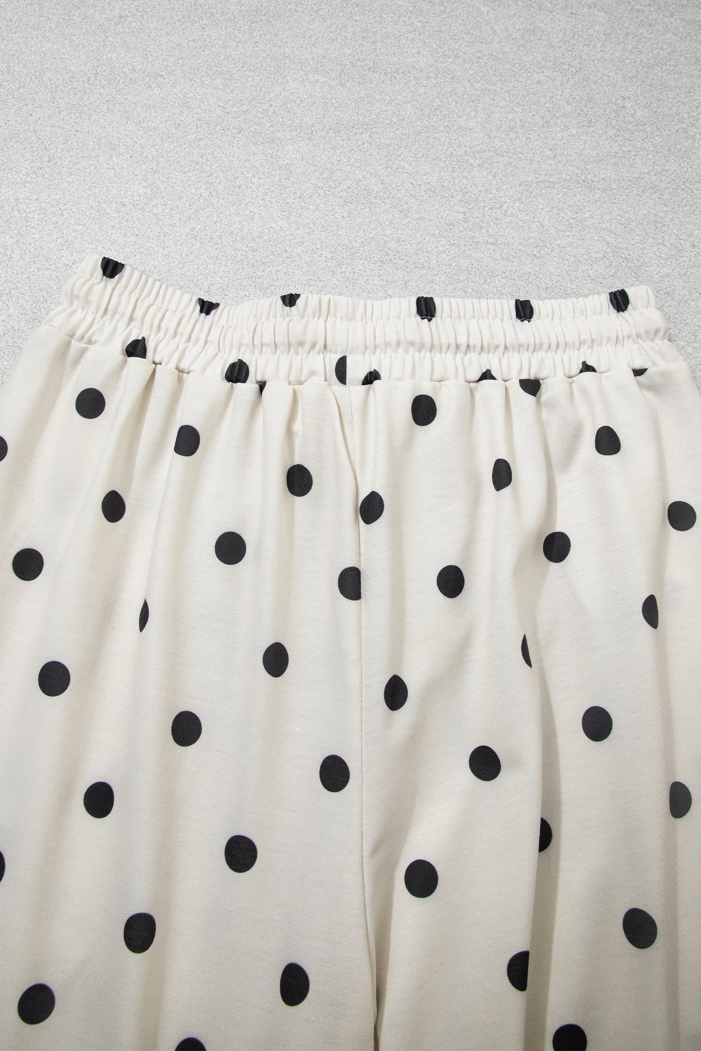 Beige Polka Dot Half Sleeve Loose Top Elastic Waist Casual Pants Set-Two Piece Sets/Pant Sets-[Adult]-[Female]-2022 Online Blue Zone Planet