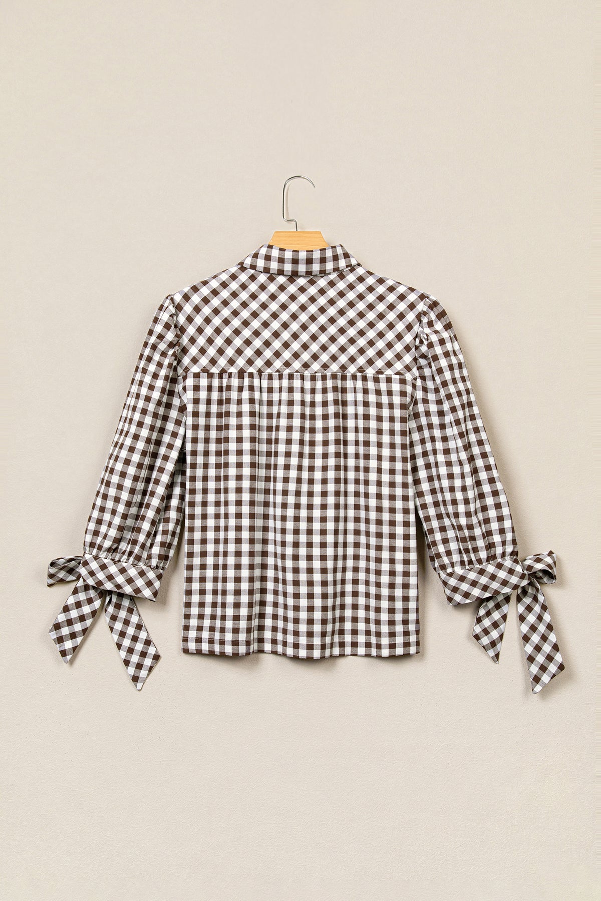 Brown Plaid Knot Half Sleeve Button Down Shirt-Tops/Blouses & Shirts-[Adult]-[Female]-2022 Online Blue Zone Planet