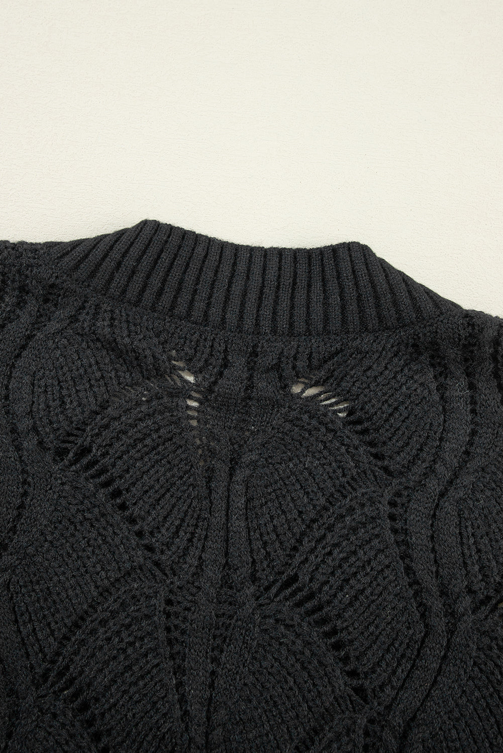 Black Hollow Out Knit V Neck Drop Shoulder Sweater-Sweaters & Cardigans/Sweaters-[Adult]-[Female]-2022 Online Blue Zone Planet