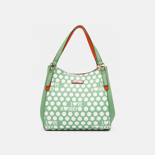 Nicole Lee USA Contrast Polka Dot Handbag-HANDBAGS-[Adult]-[Female]-Dusty Mint-One Size-2022 Online Blue Zone Planet