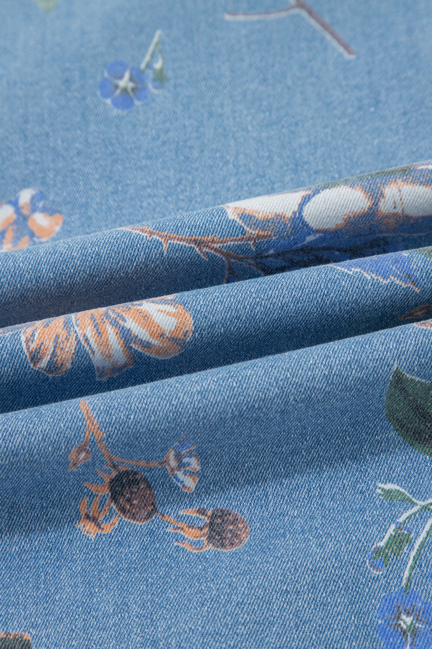 Sky Blue Retro Floral Print Frayed Hem Shift Jeans-Bottoms/Jeans-[Adult]-[Female]-2022 Online Blue Zone Planet