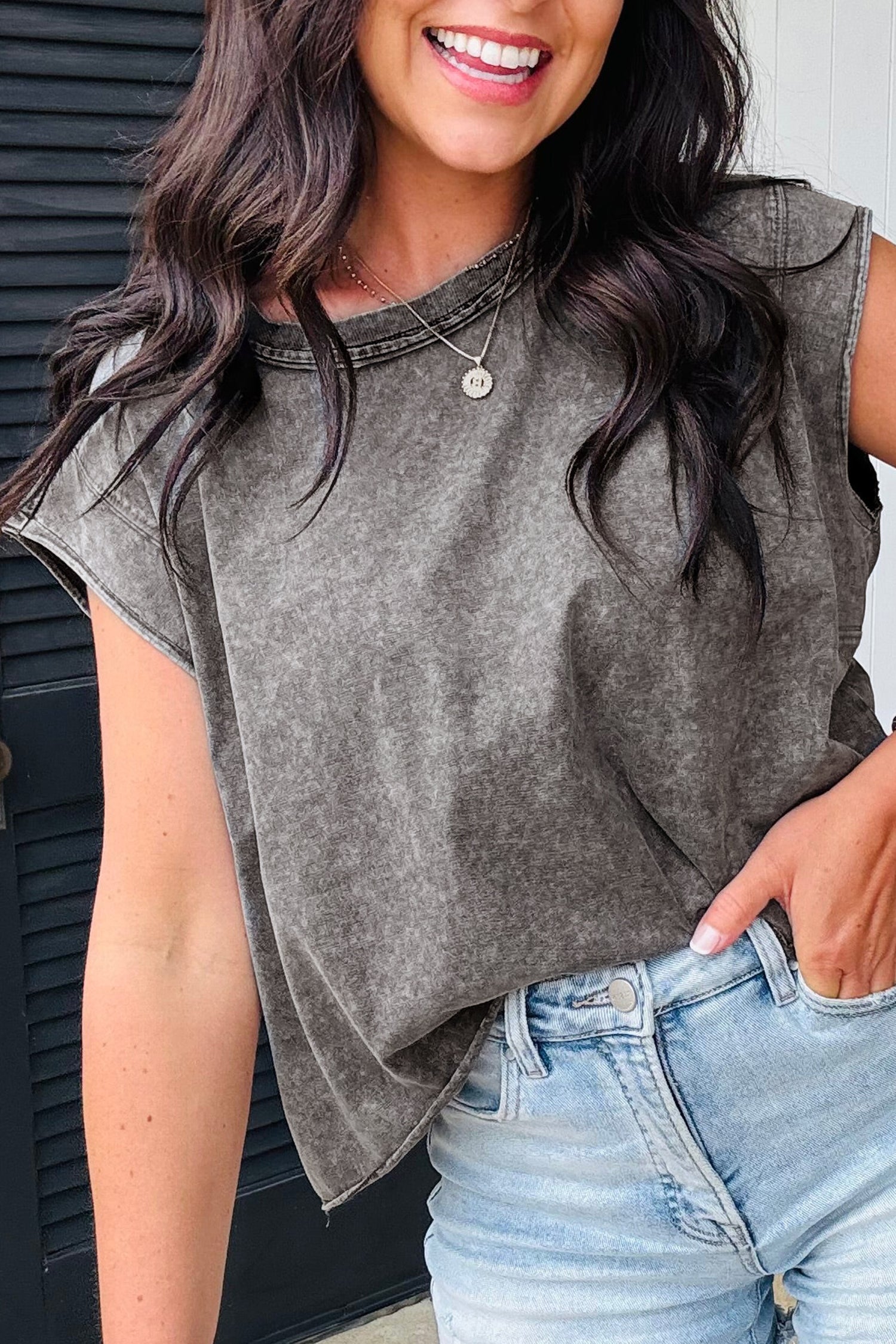 Medium Grey Mineral Wash Boxy Fit Cotton Tank Top-Tops/Tank Tops-[Adult]-[Female]-Medium Grey-S-2022 Online Blue Zone Planet