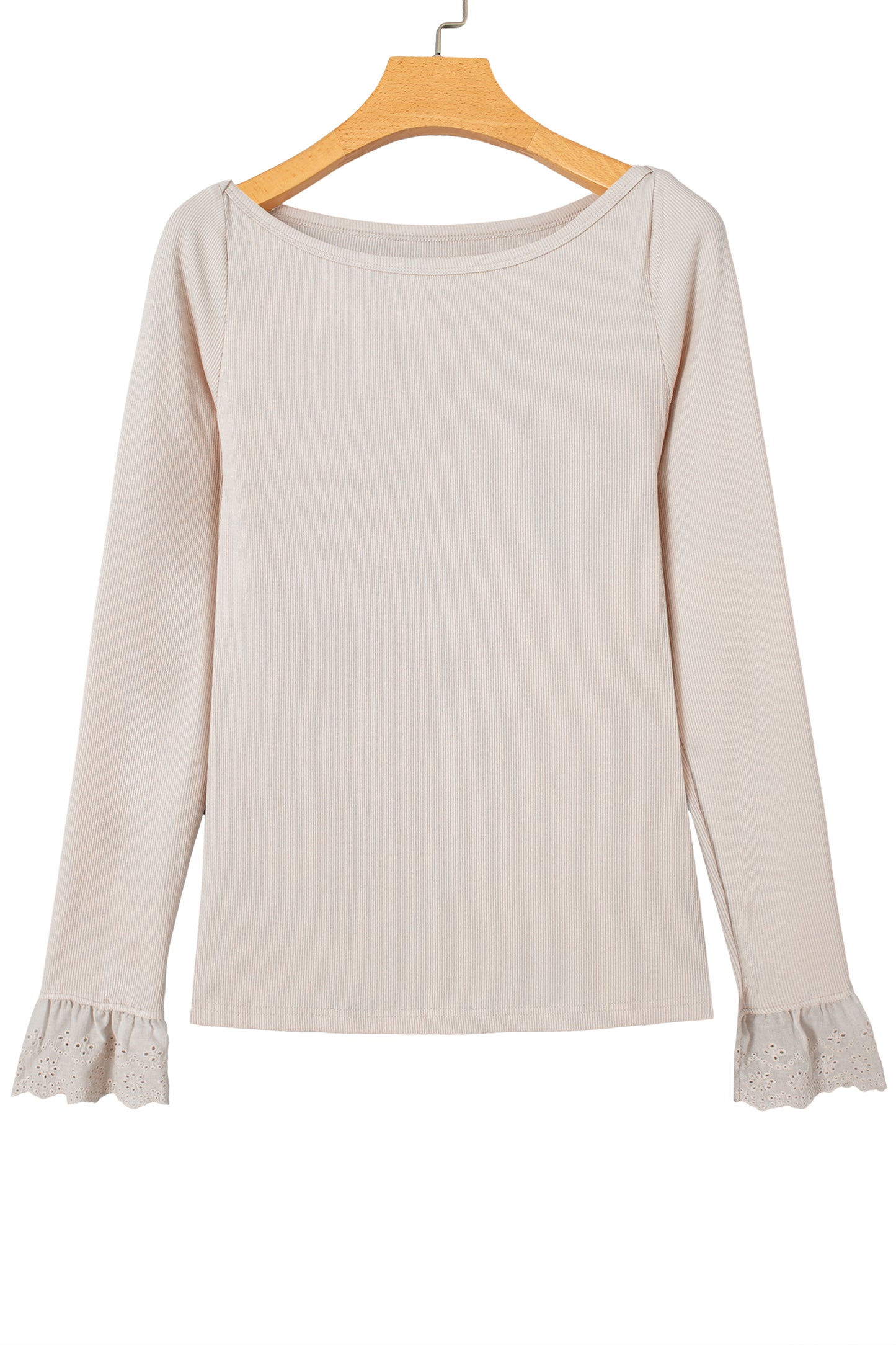 Jet Stream Lace Cuff Patchwork Round Neck Long Sleeve Top-Tops/Long Sleeve Tops-[Adult]-[Female]-2022 Online Blue Zone Planet