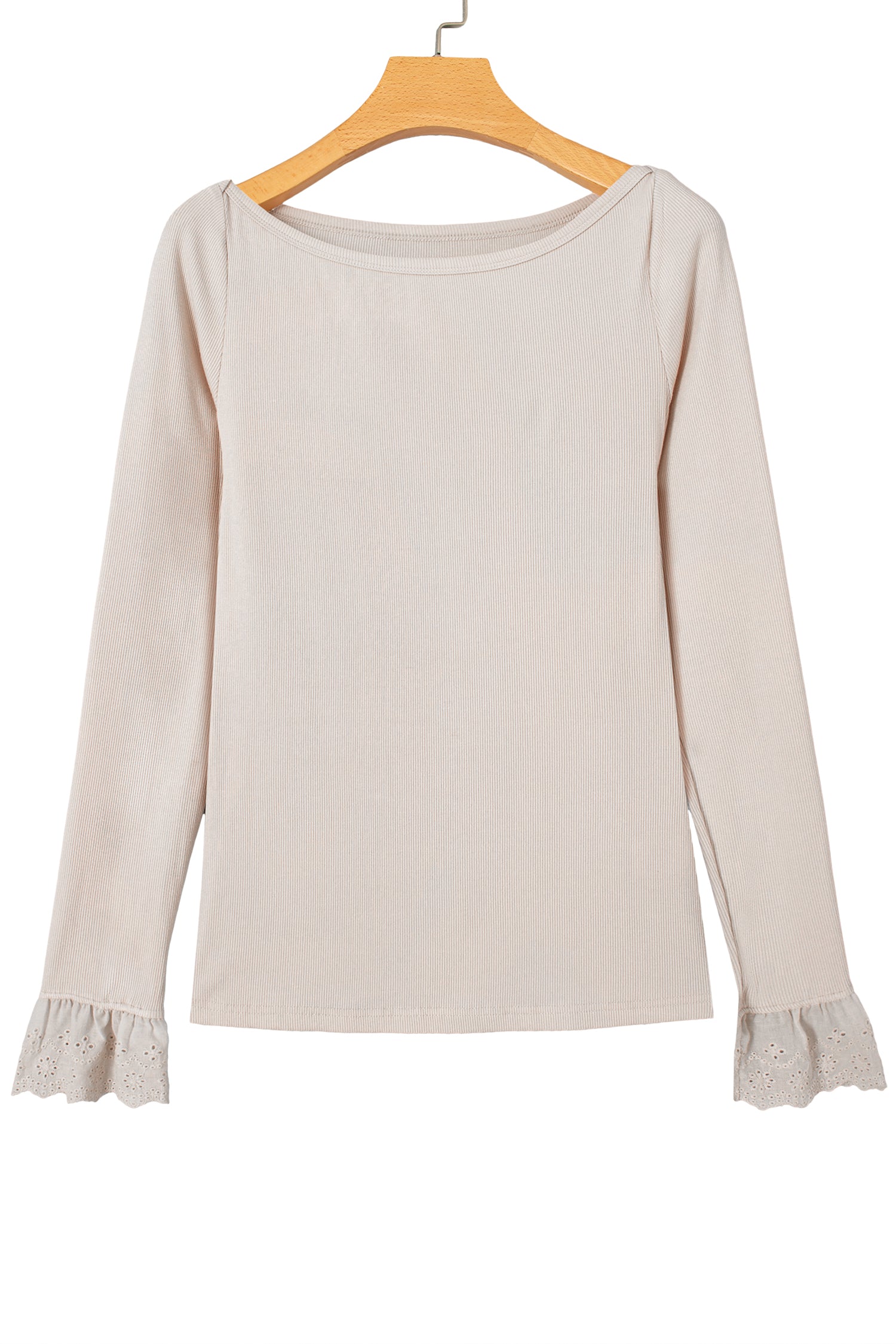 Jet Stream Lace Cuff Patchwork Round Neck Long Sleeve Top-Tops/Long Sleeve Tops-[Adult]-[Female]-2022 Online Blue Zone Planet