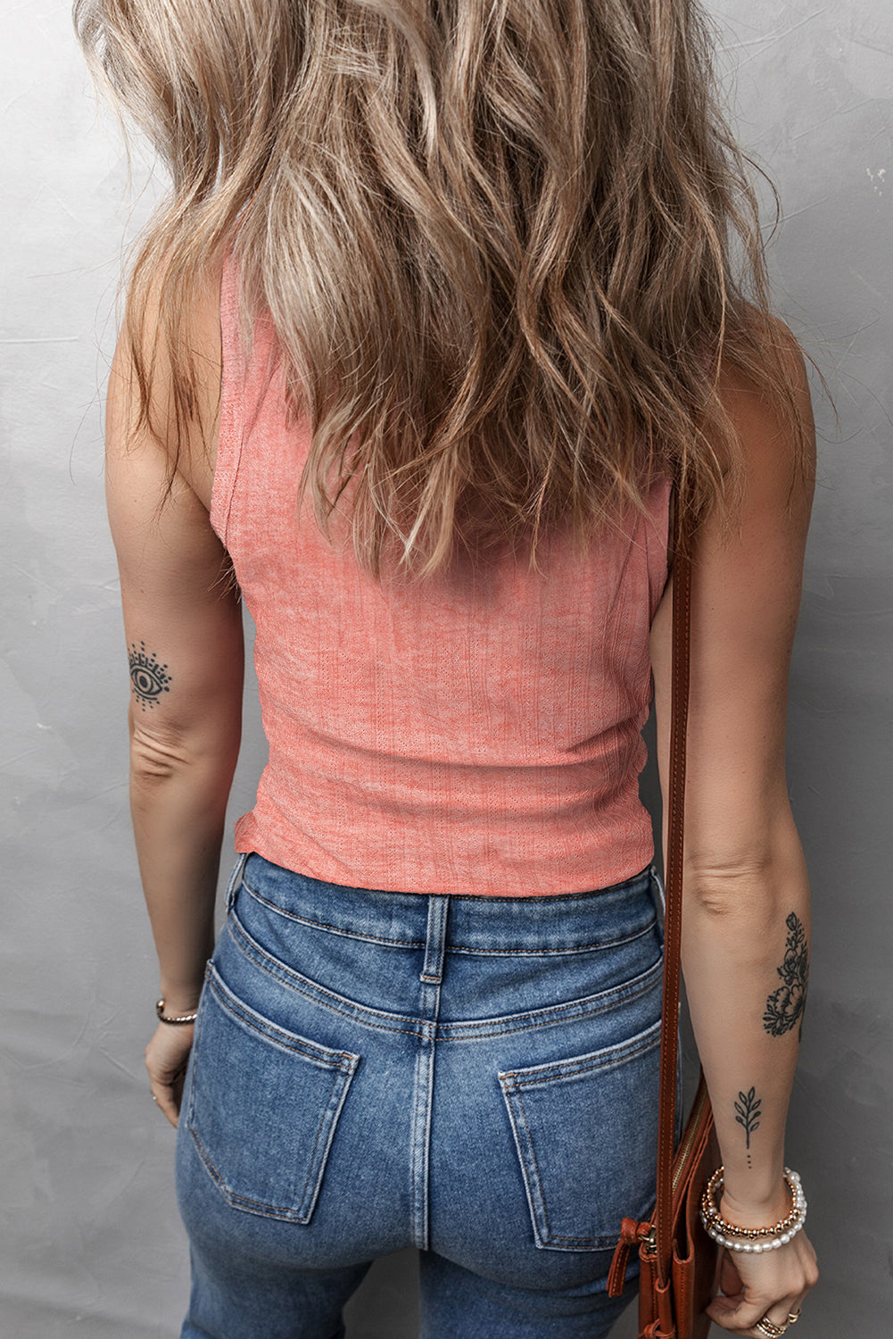 Fushia Solid Color Textured U Neck Slim Tank Top-Tops/Tank Tops-[Adult]-[Female]-2022 Online Blue Zone Planet