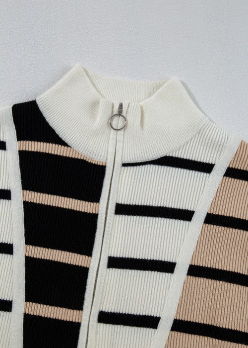 Striped Half Zip Sweater Vest-TOPS / DRESSES-[Adult]-[Female]-2022 Online Blue Zone Planet