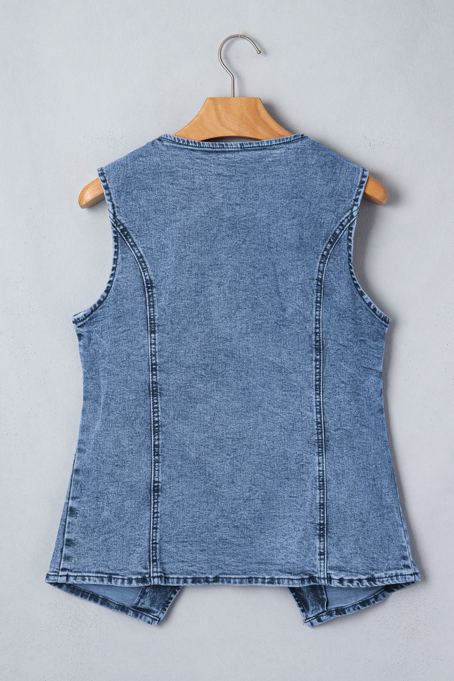 Ashleigh Blue Buttoned Front Slit Denim Vest-Outerwear/Vests-[Adult]-[Female]-2022 Online Blue Zone Planet