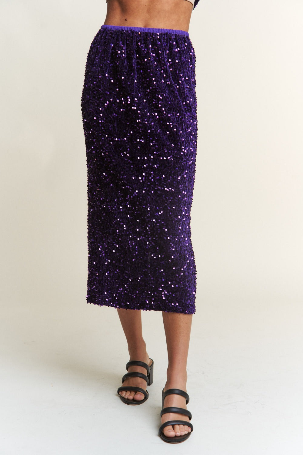 Blue Zone Planet | J.NNA Sequin Back Slit Midi Skirt-TOPS / DRESSES-[Adult]-[Female]-Royal Purple-S-2022 Online Blue Zone Planet