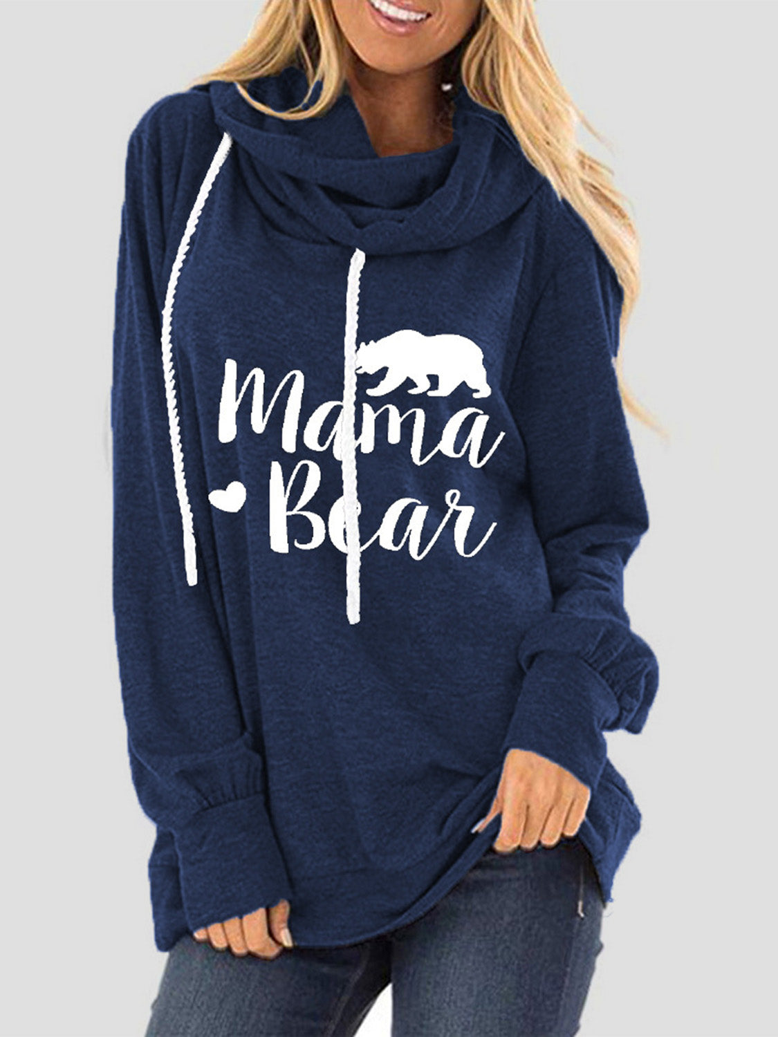 Drawstring Letter Graphic Long Sleeve Hoodie-[Adult]-[Female]-Dark Blue-S-2022 Online Blue Zone Planet