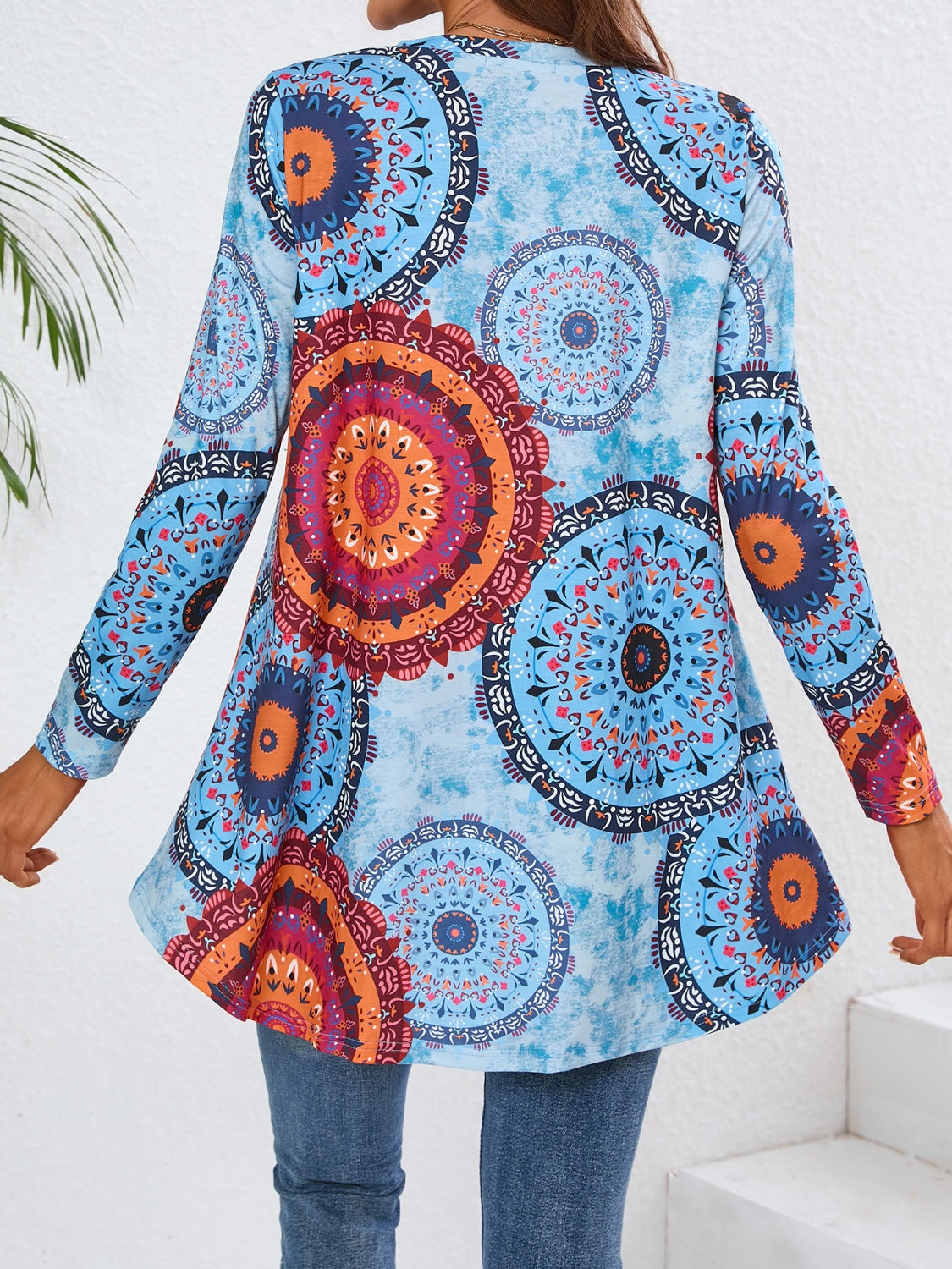 Geometric Printed V-Neck Long Sleeve T-Shirt-TOPS / DRESSES-[Adult]-[Female]-2022 Online Blue Zone Planet