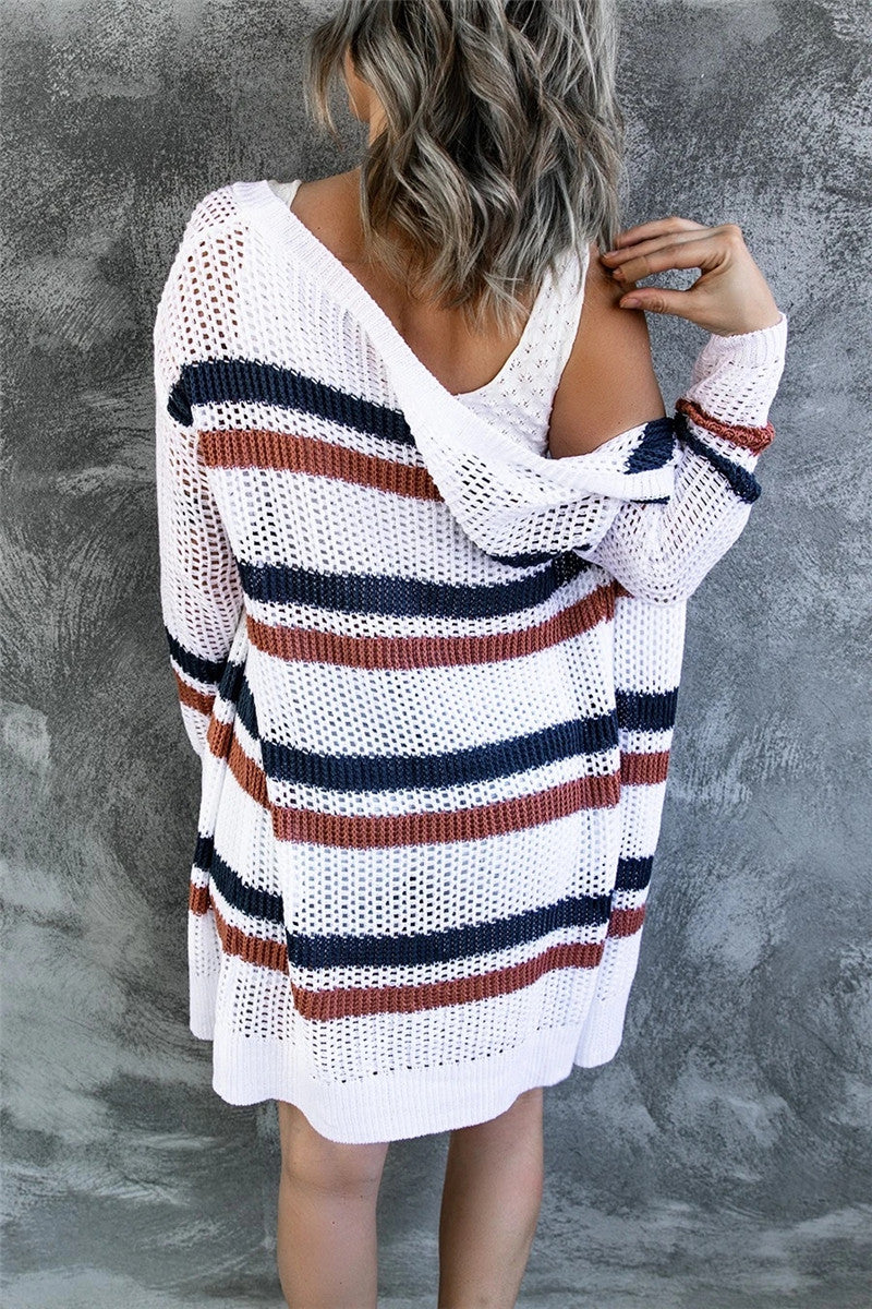 Contrast Openwork Open Front Long Sleeve Cardigan-TOPS / DRESSES-[Adult]-[Female]-2022 Online Blue Zone Planet