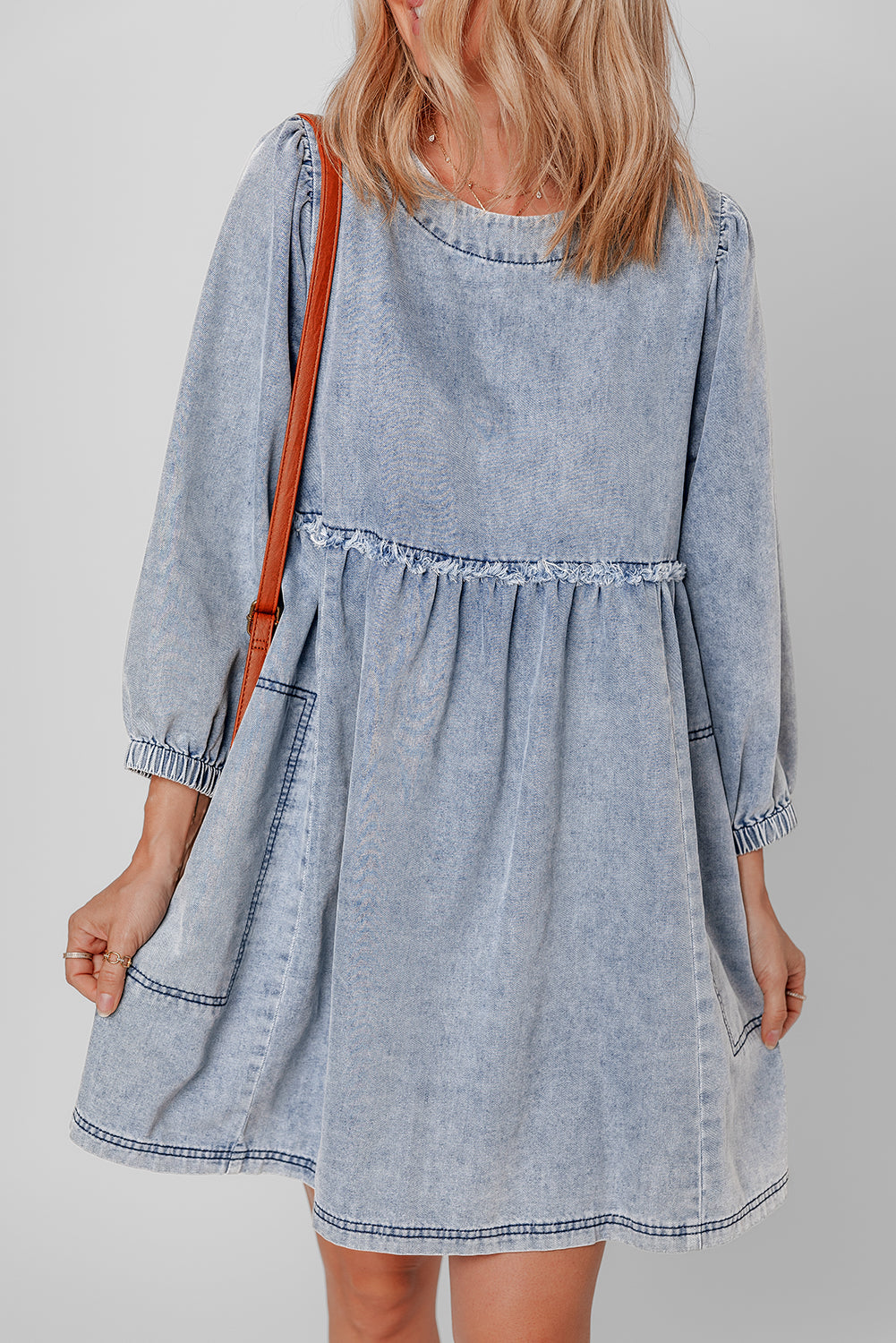 Blue Zone Planet | Beau Blue Light Wash High Waist Loose Fit Denim Mini Dress-TOPS / DRESSES-[Adult]-[Female]-2022 Online Blue Zone Planet